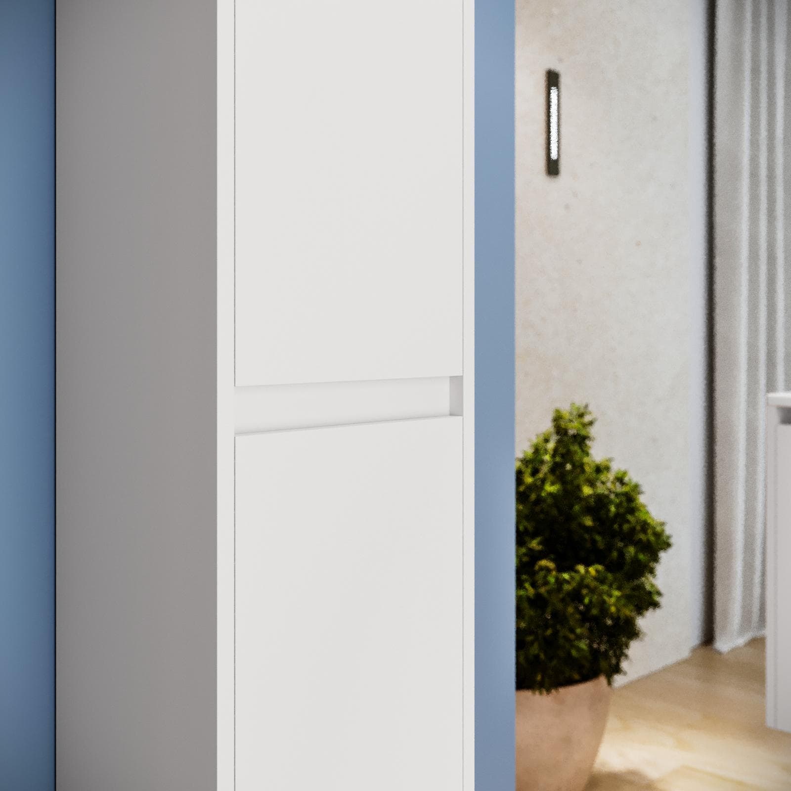 Colonna bagno sospesa 140h cm white satinato con anta Soft Close reversibile - Medora e Libras