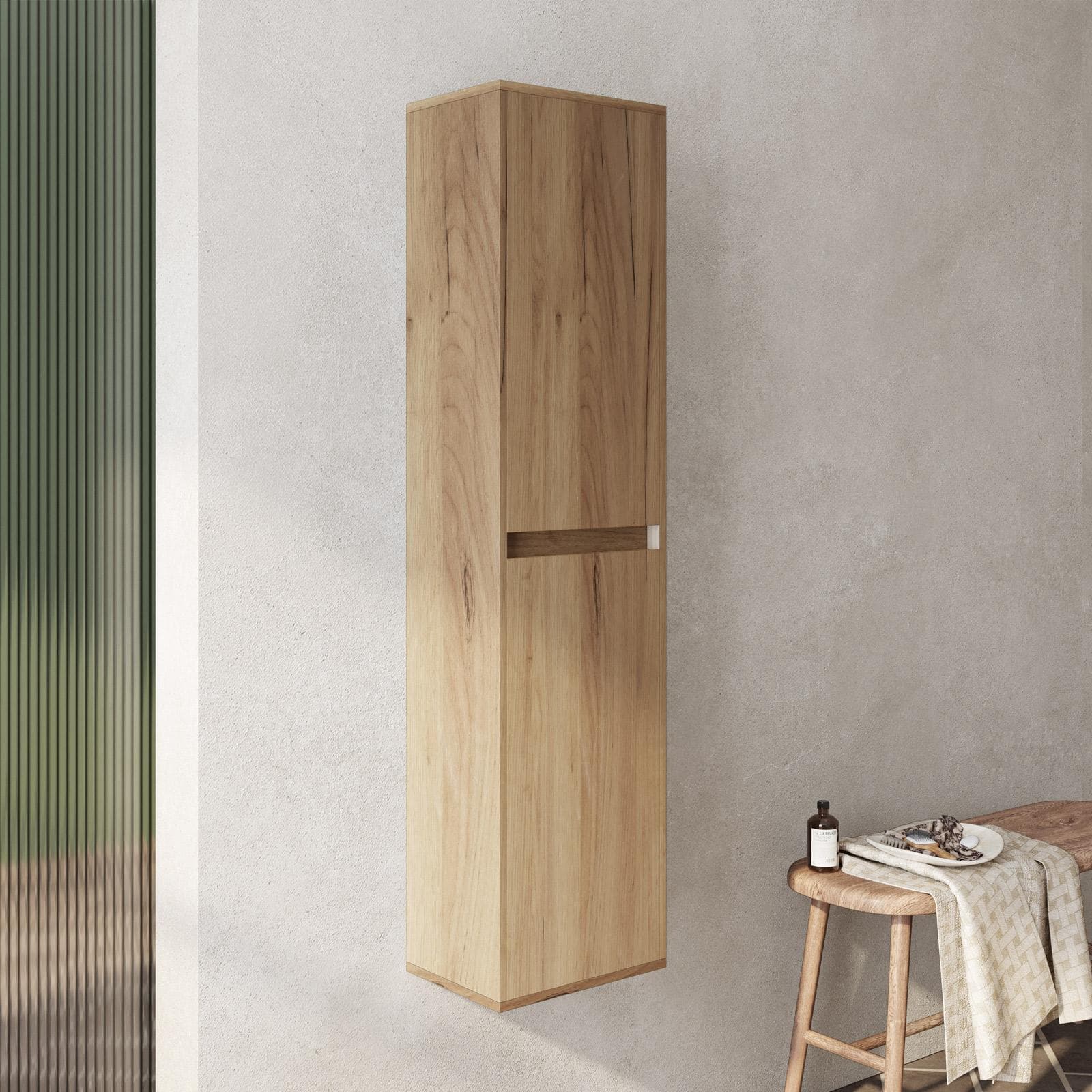 Colonna da bagno sospesa 34x140h rovere europeo 2 ante