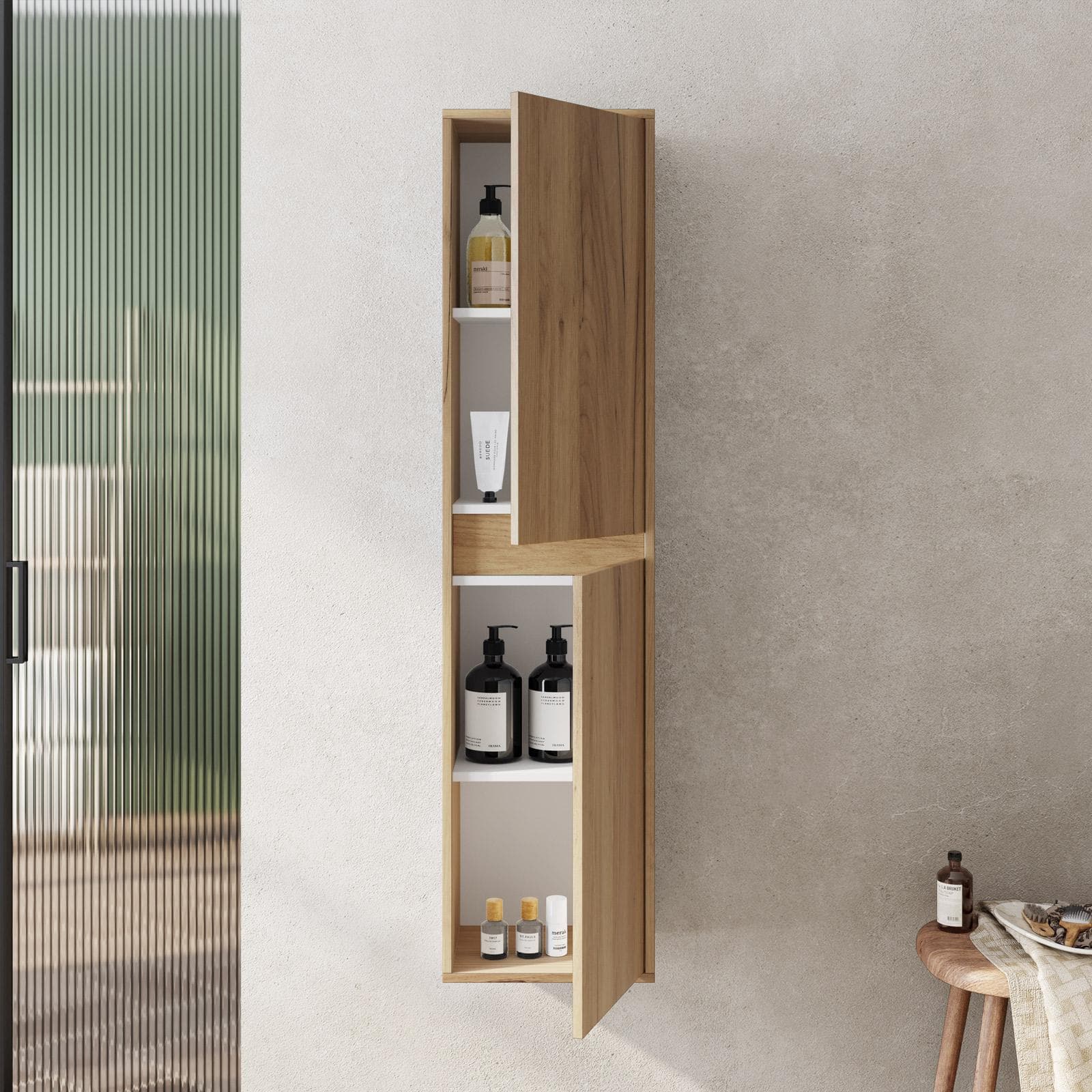 Colonna da bagno sospesa 34x140h rovere europeo 2 ante