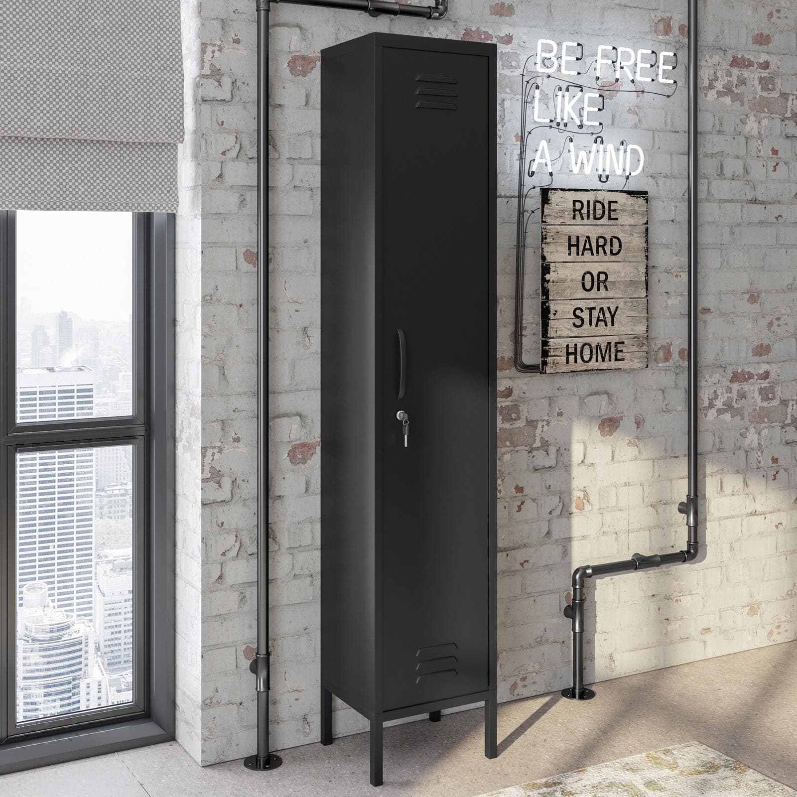 Colonna multiuso 35x180h cm in acciaio nero con 1 anta e serratura - Roger