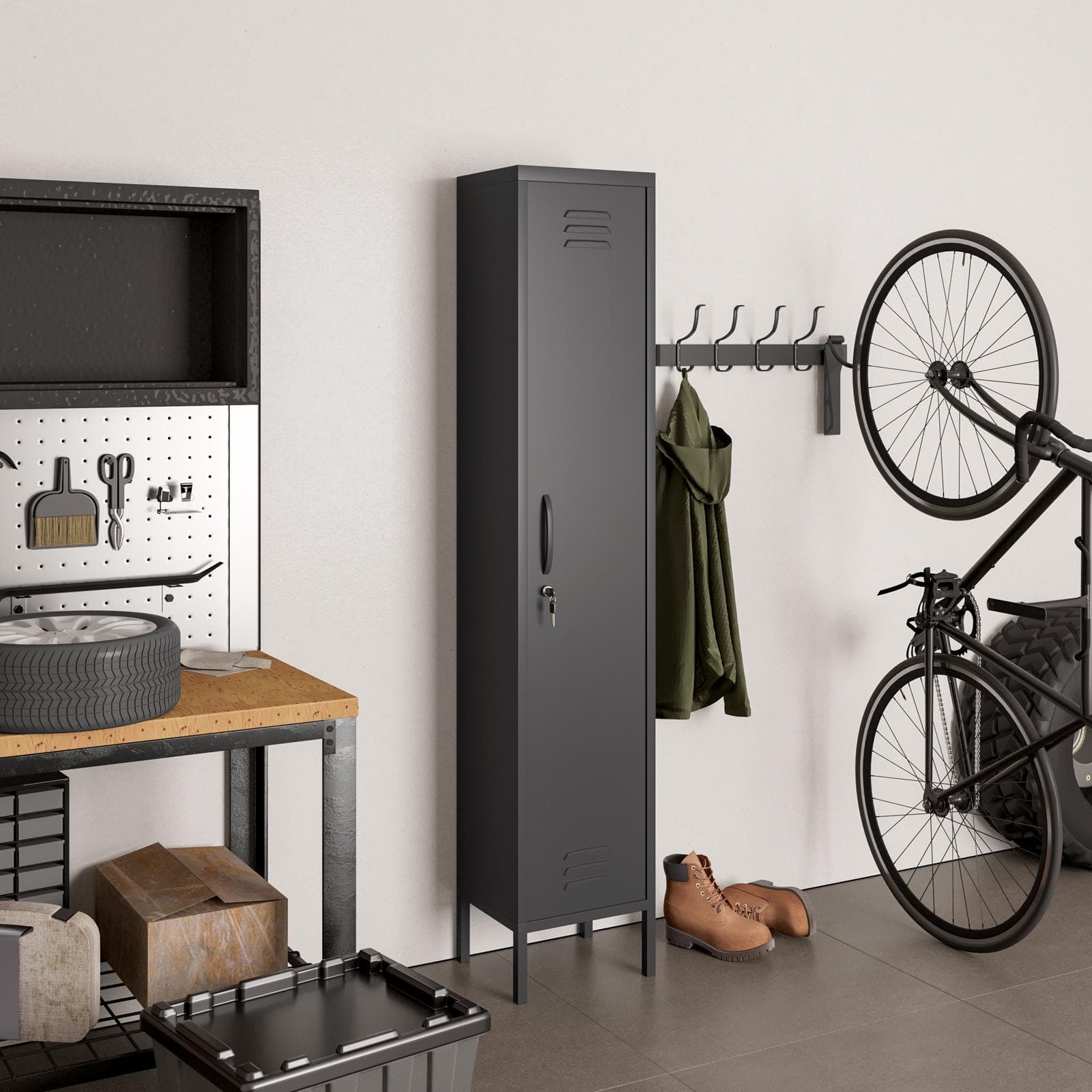 Colonna multiuso 35x180h cm in acciaio nero con 1 anta e serratura - Roger
