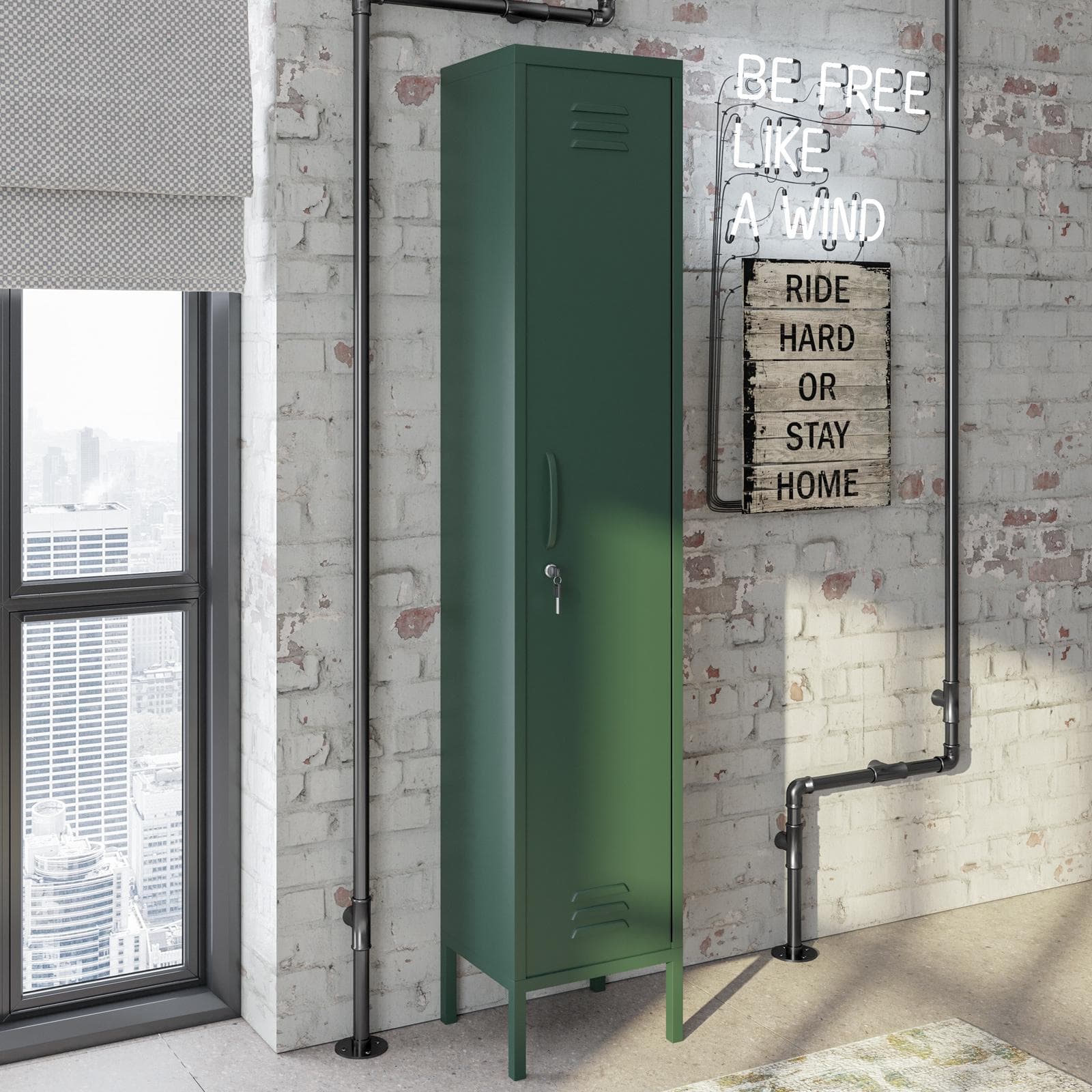Colonna multiuso 35x180h cm in acciaio verde con 1 anta e serratura - Roger