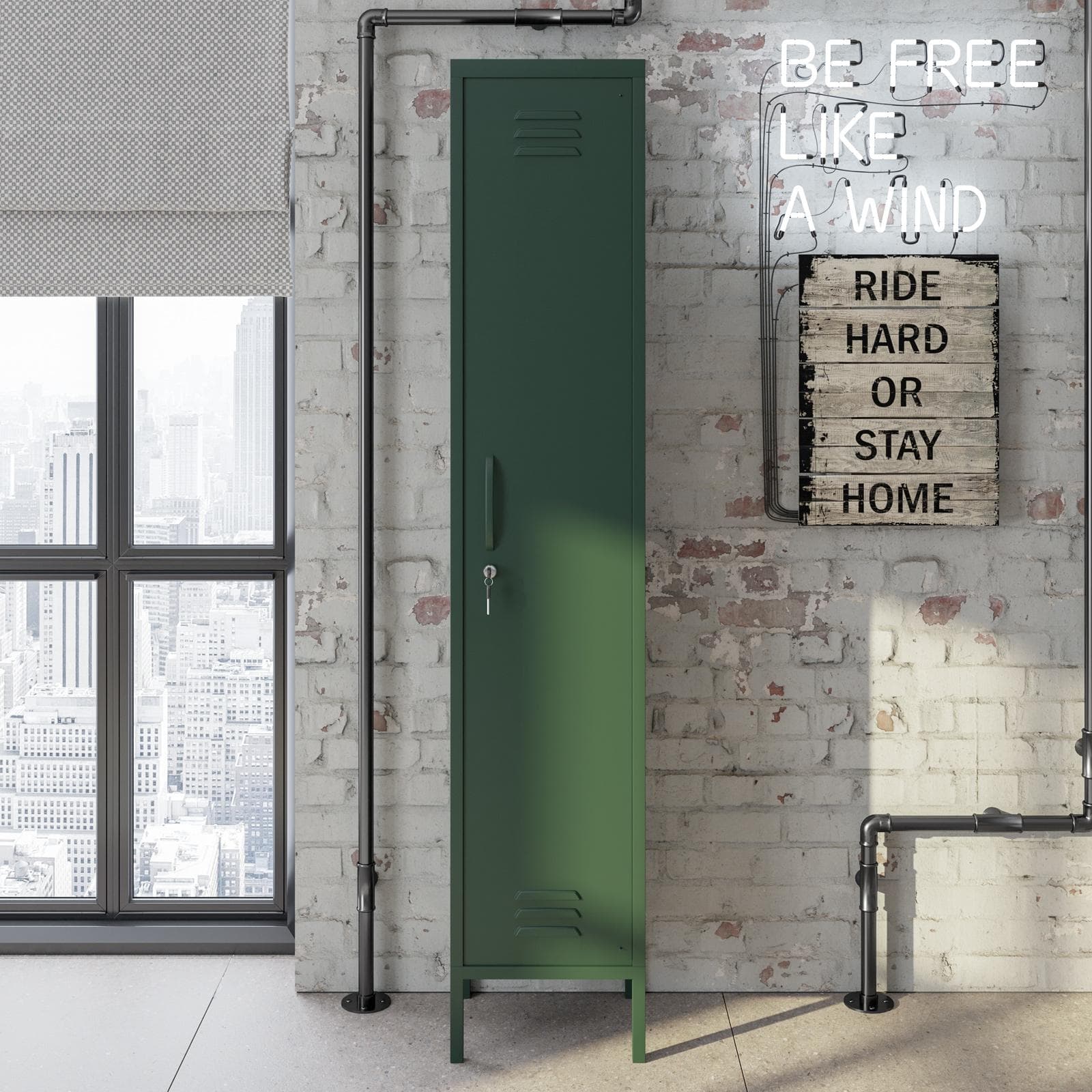 Colonna multiuso 35x180h cm in acciaio verde con 1 anta e serratura - Roger