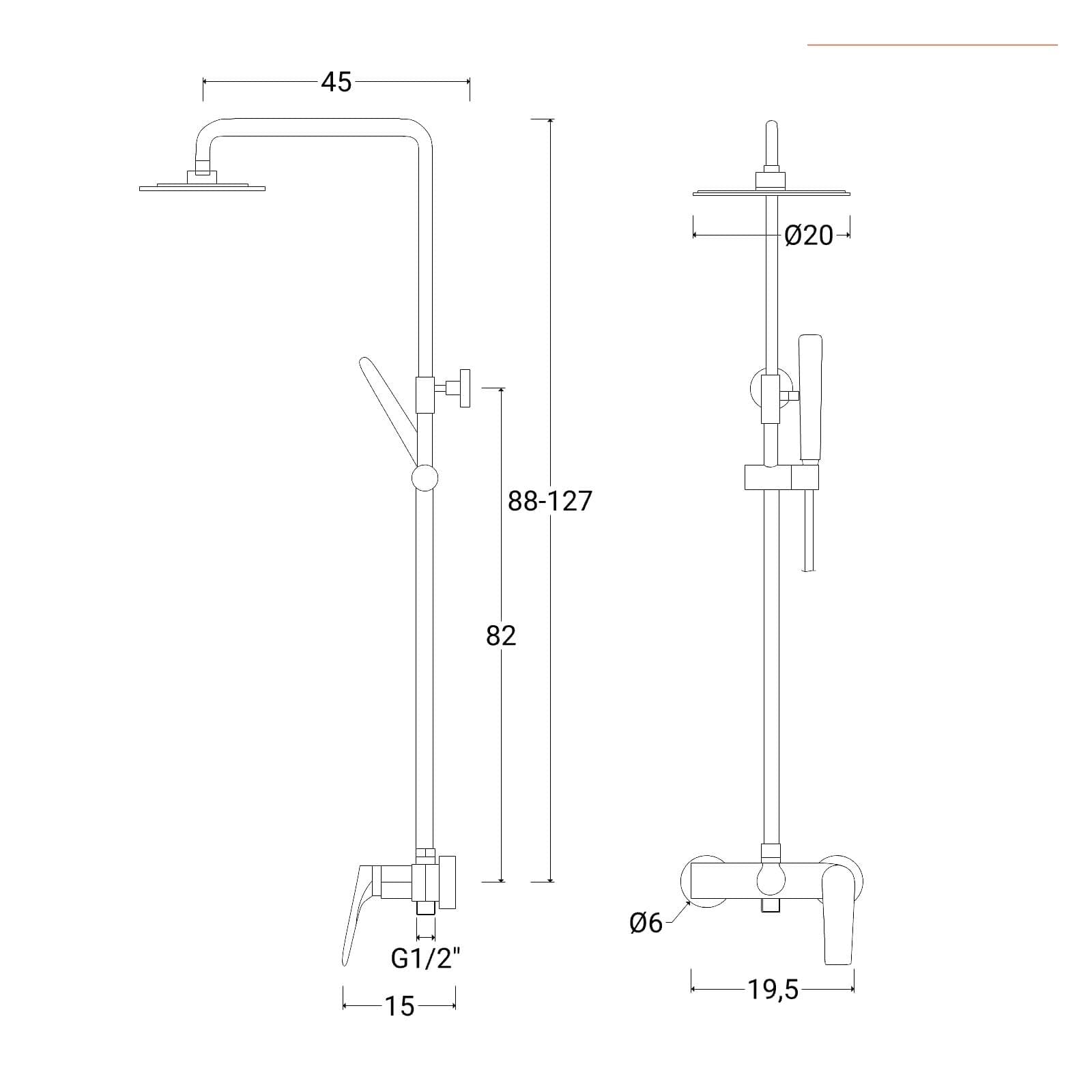 Colonna doccia 127h cm in acciaio inox cromo - Poet