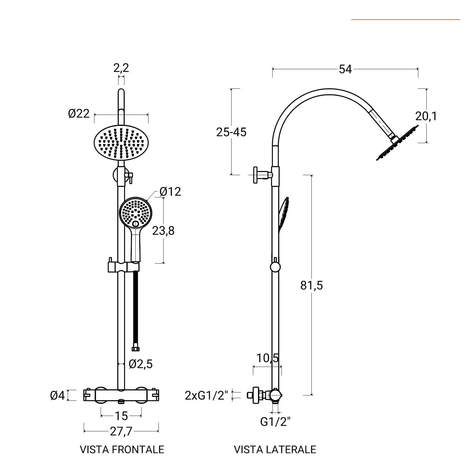 Colonna doccia termostatica Jacuzzi - Rubinetteria soffione 20cm e doccetta