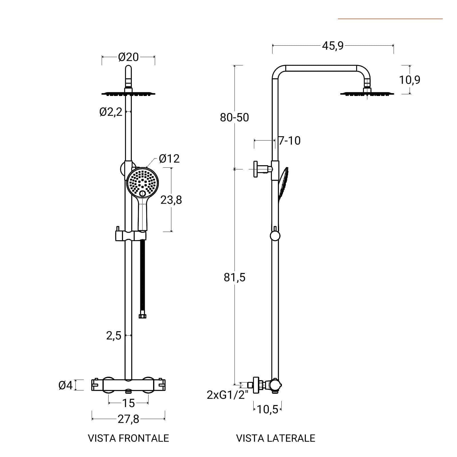 Colonna doccia Jacuzzi - Rubinetteria con miscelatore termostatico soffione 20cm e doccetta