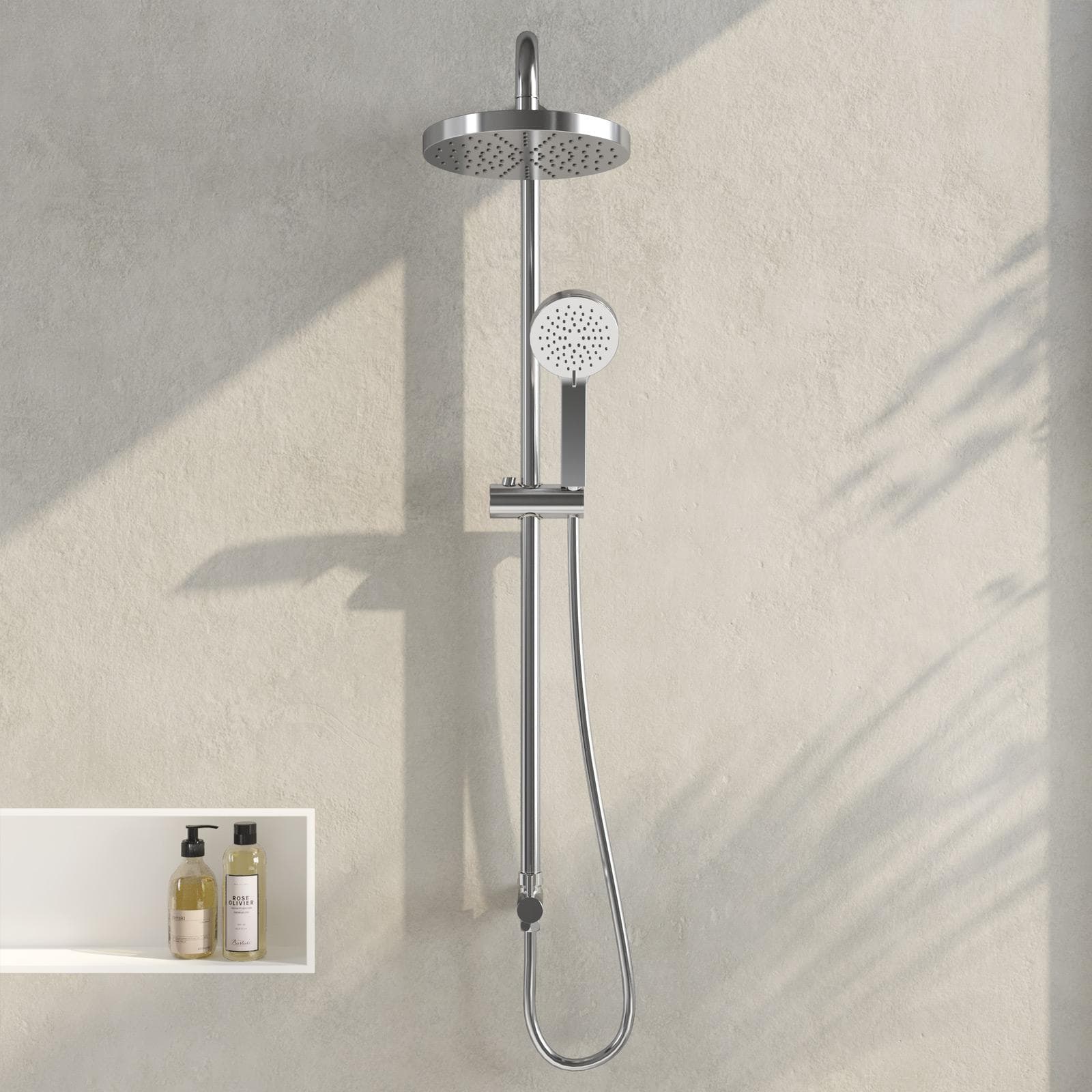 Colonna doccia Kris con presa acqua a muro soffione e doccino acciaio inox cromato