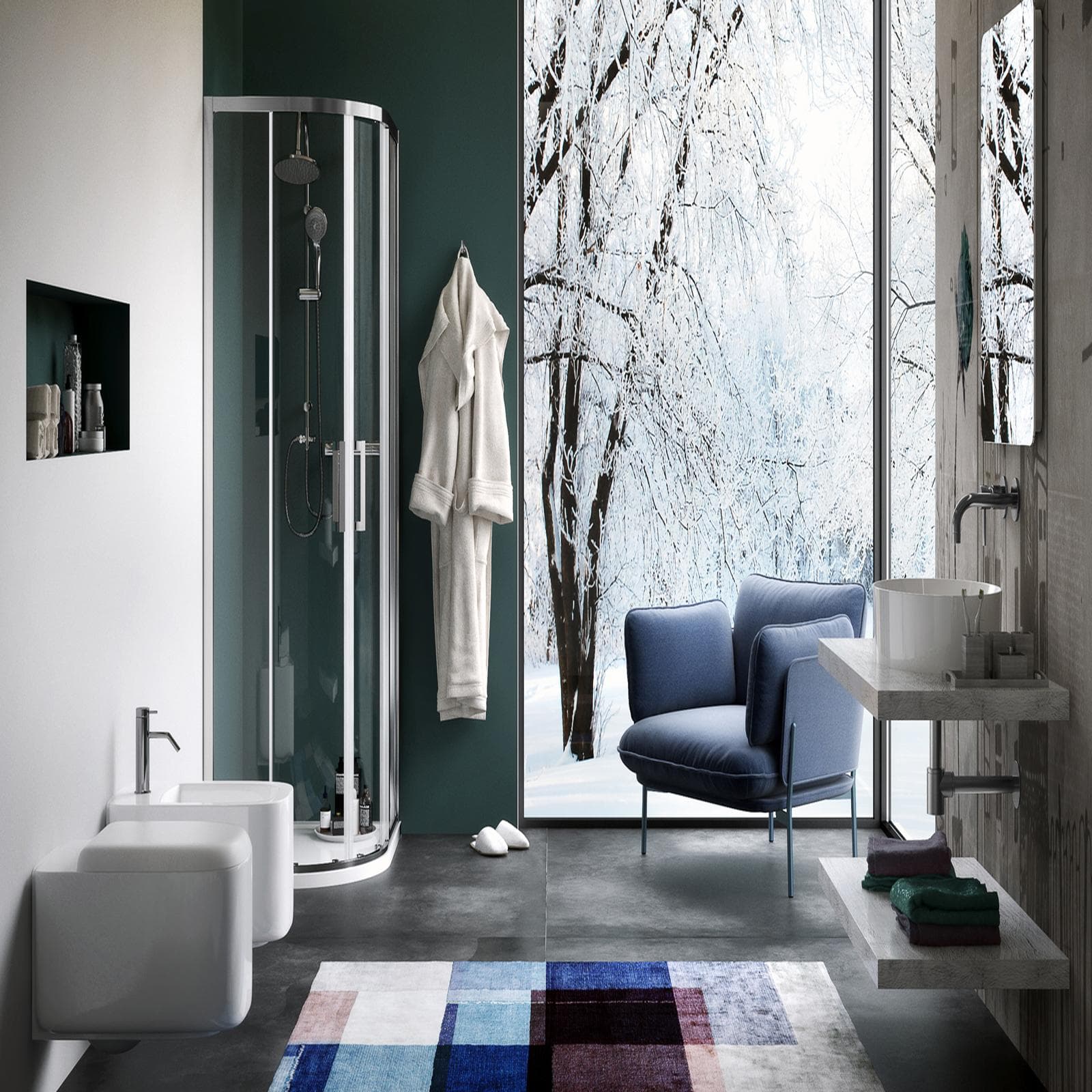 Colonna doccia Lara dal design moderno con saliscendi in ottone cromato con doccetta