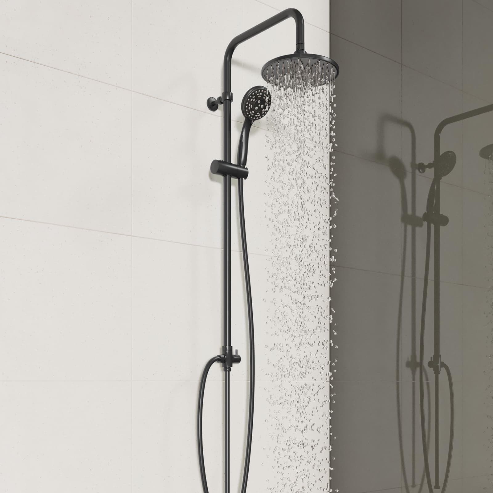 Colonna doccia con soffione Ø20 cm doccetta e deviatore nero opaco - Hype