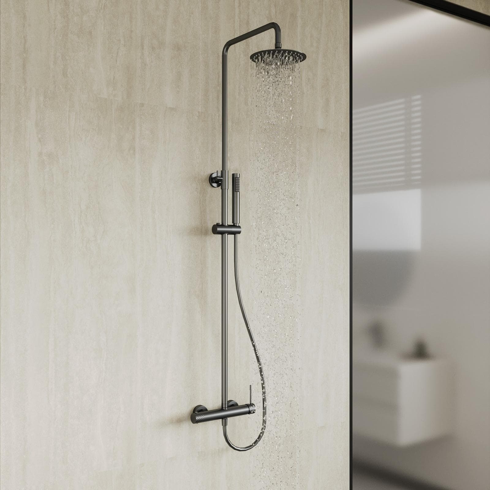 Colonna doccia in acciaio inox nero spazzolato anti-impronta - Fear