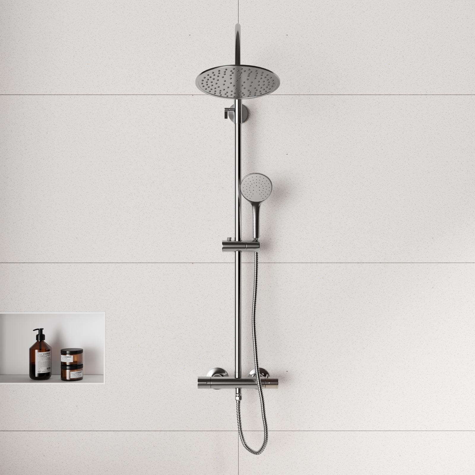 Colonna doccia termostatica cromata con doccetta e soffione 24 cm