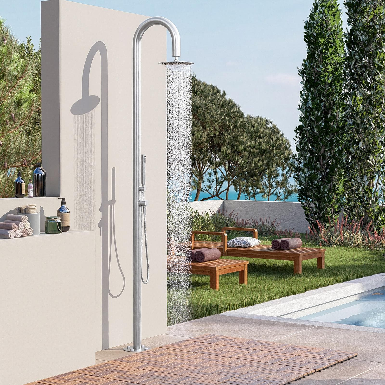Colonna doccia per esterno 230h cm in acciaio inox 304 cromo - Keiras
