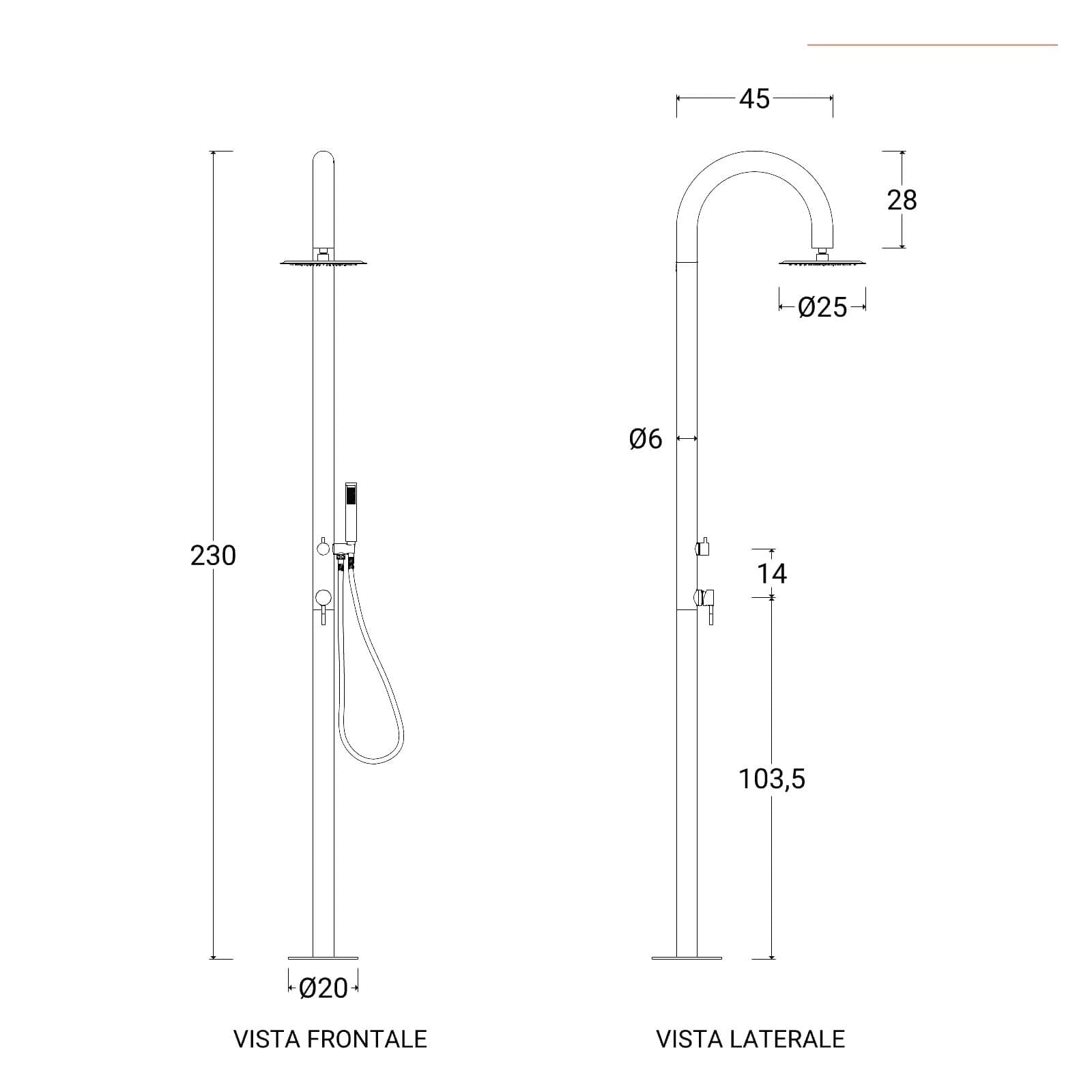 Colonna doccia per esterno 230h cm in acciaio inox 304 cromo - Keiras