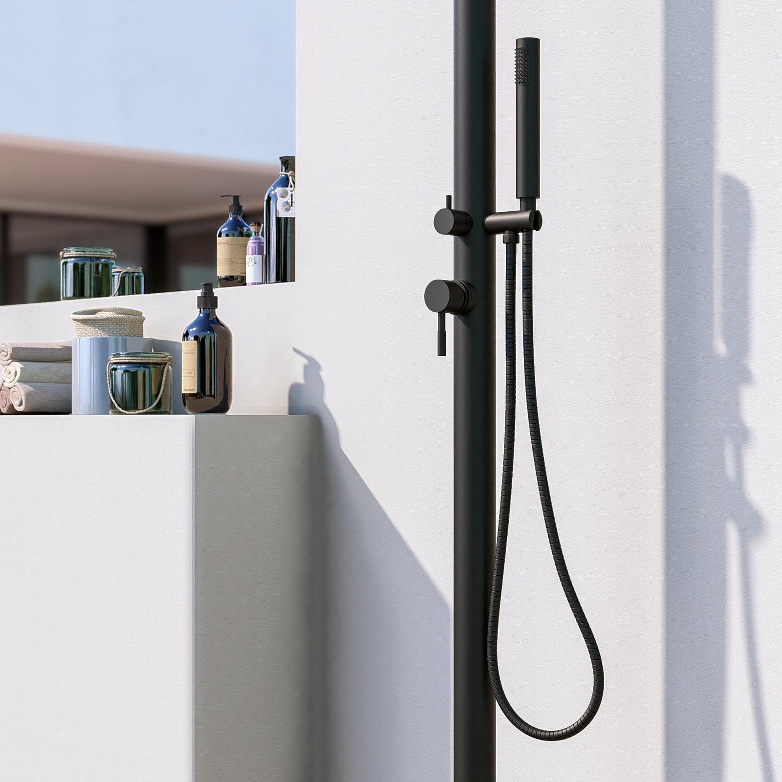 Colonna doccia per esterno 230h cm in acciaio inox 304 nero opaco - Keiras
