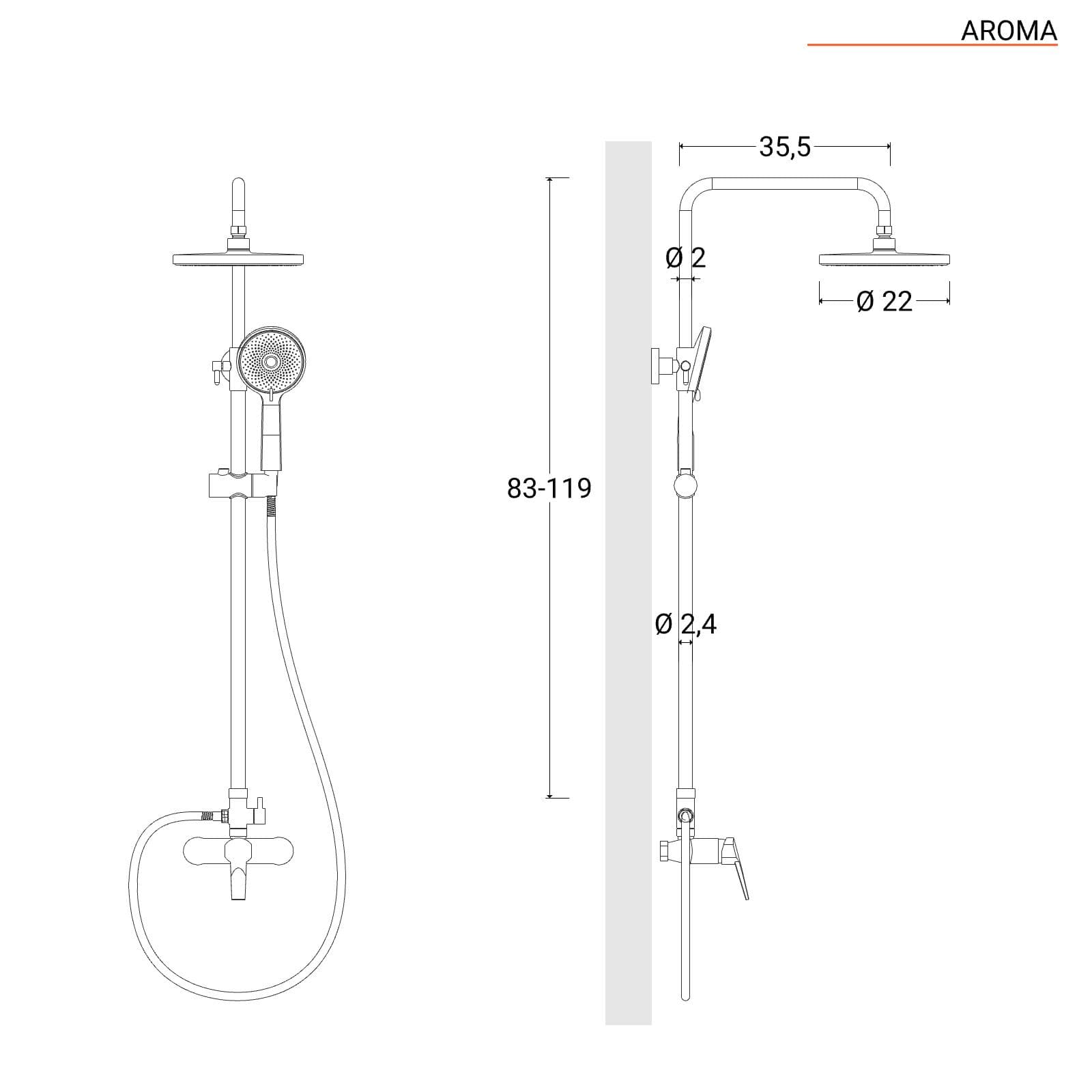 Colonna doccia telescopica con soffione e doccino cromato - Aroma