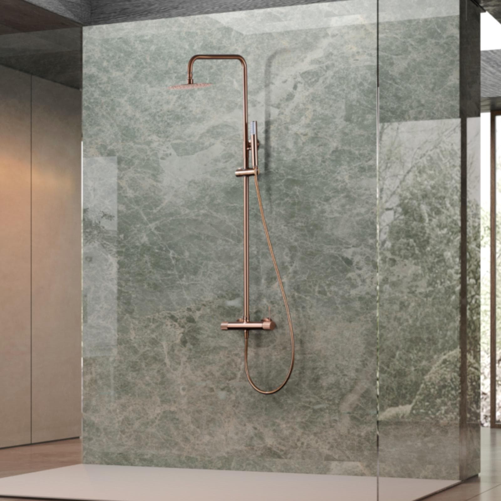 Colonna doccia telescopica in acciaio inox 304 oro rosa spazzolato - Mariel