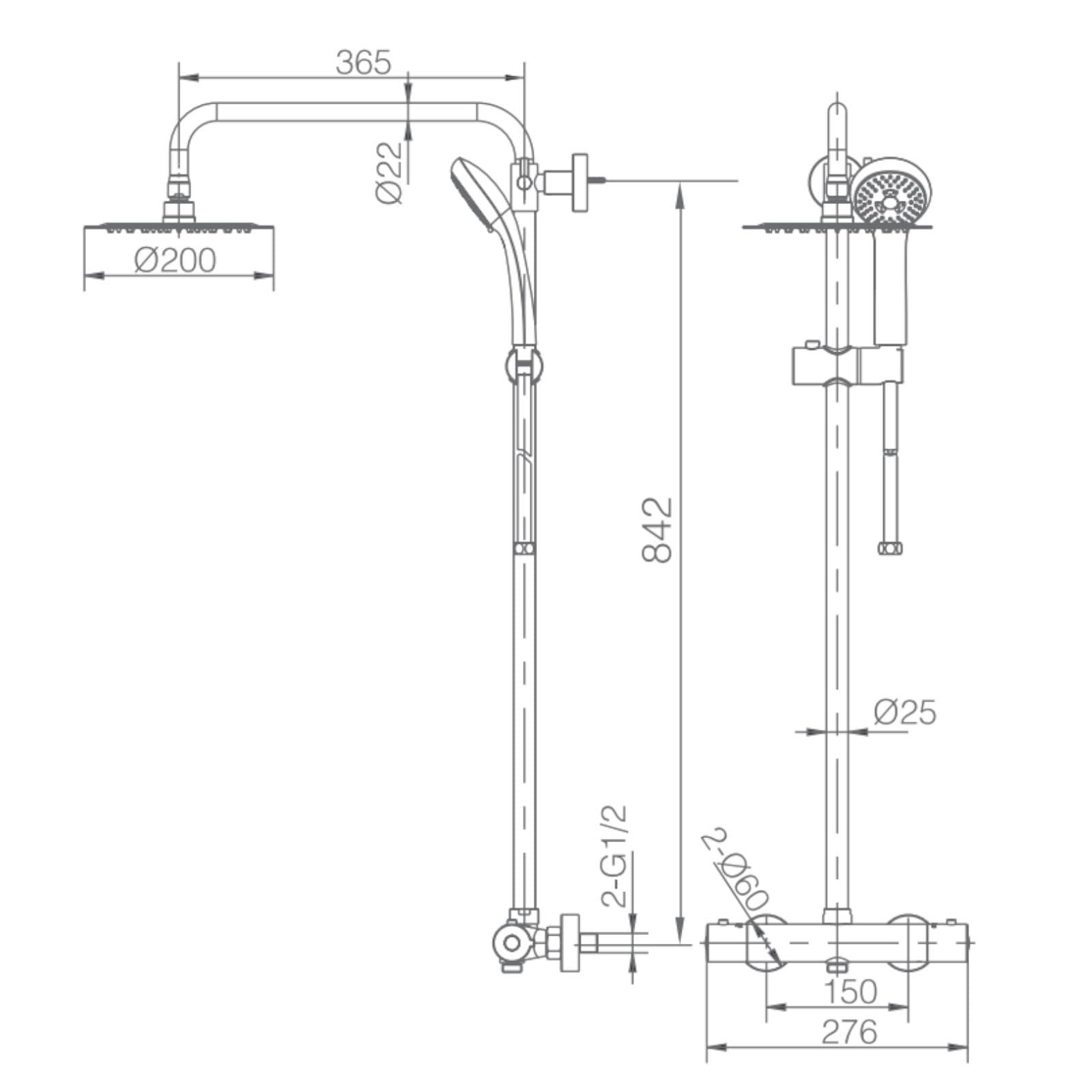 Colonna doccia termostatica 130 h cm in acciaio inox nero opaco - Rye