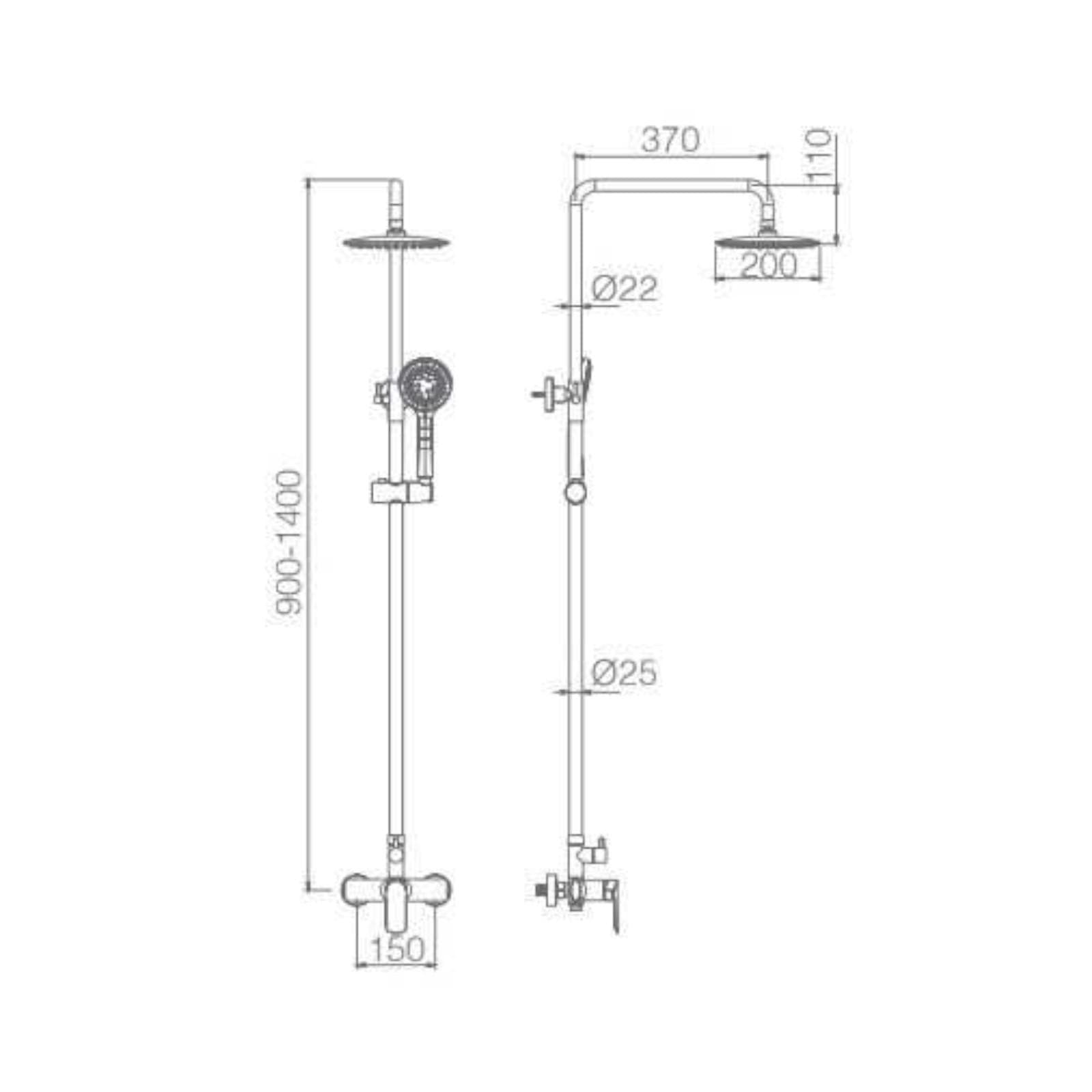 Colonna doccia telescopica 132 h cm in acciaio inox nero opaco - Perm