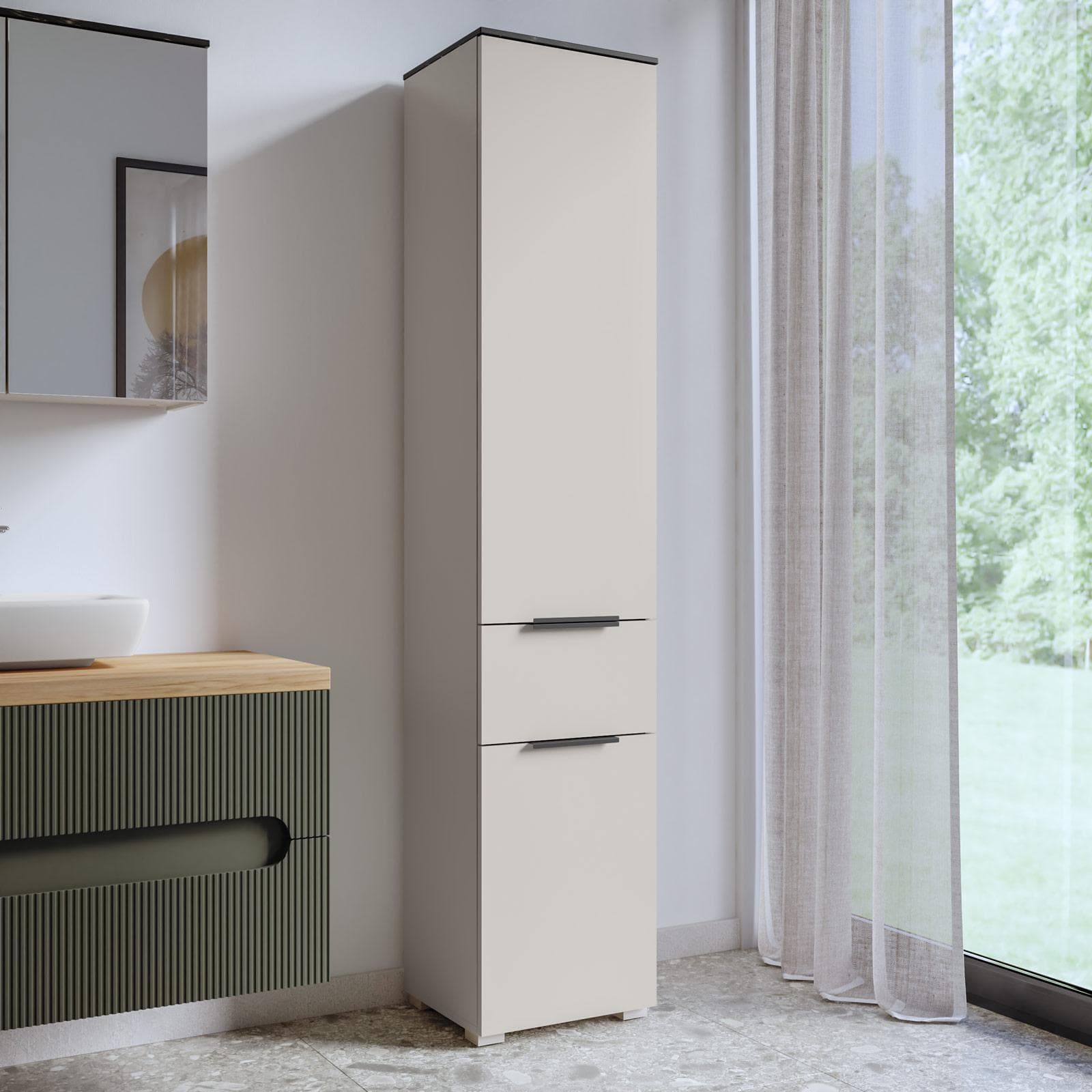 Colonna multiuso 40x190h cm cashmere e top sahara con e 2 ante e 1 cassetto - Nilah