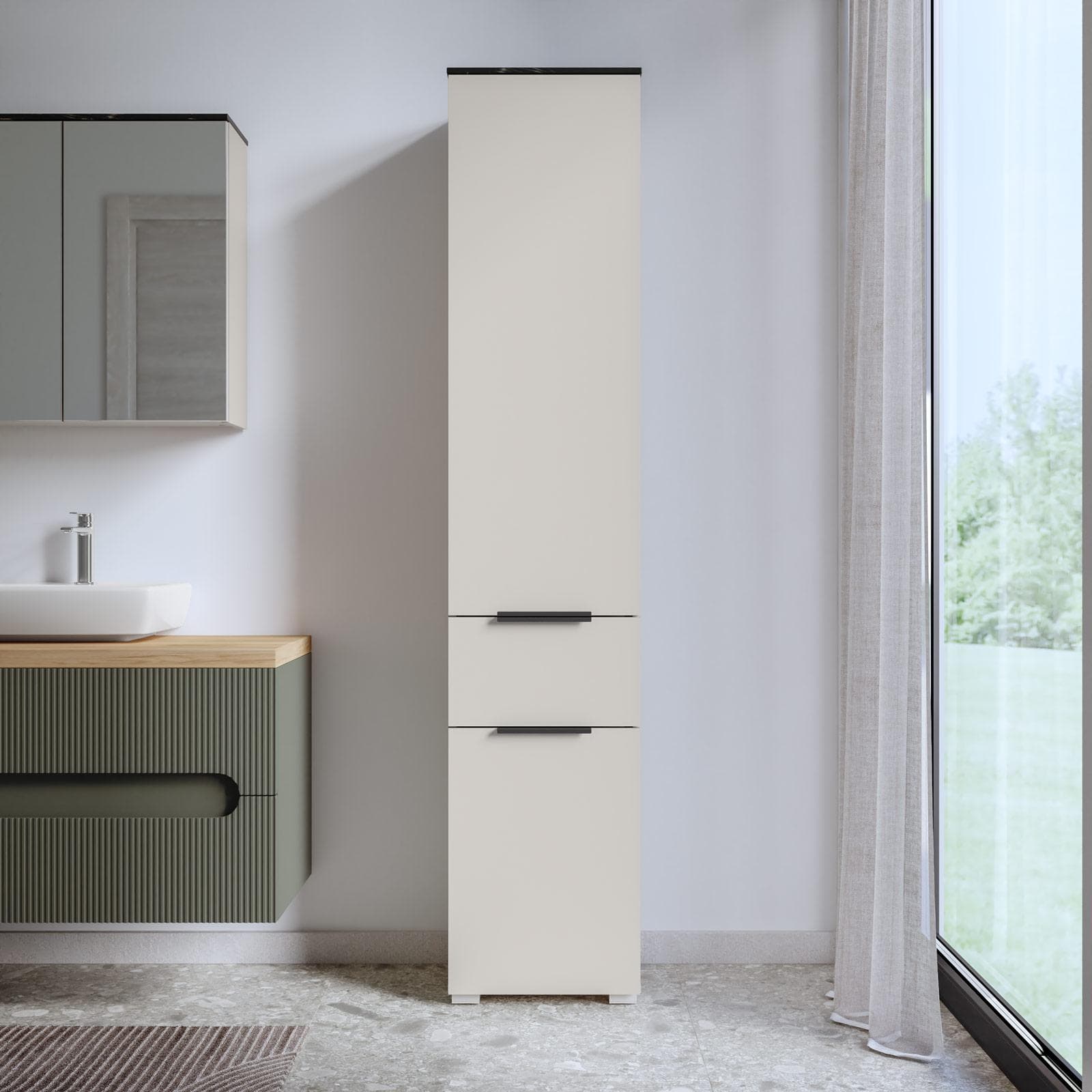 Colonna multiuso 40x190h cm cashmere e top sahara con e 2 ante e 1 cassetto - Nilah