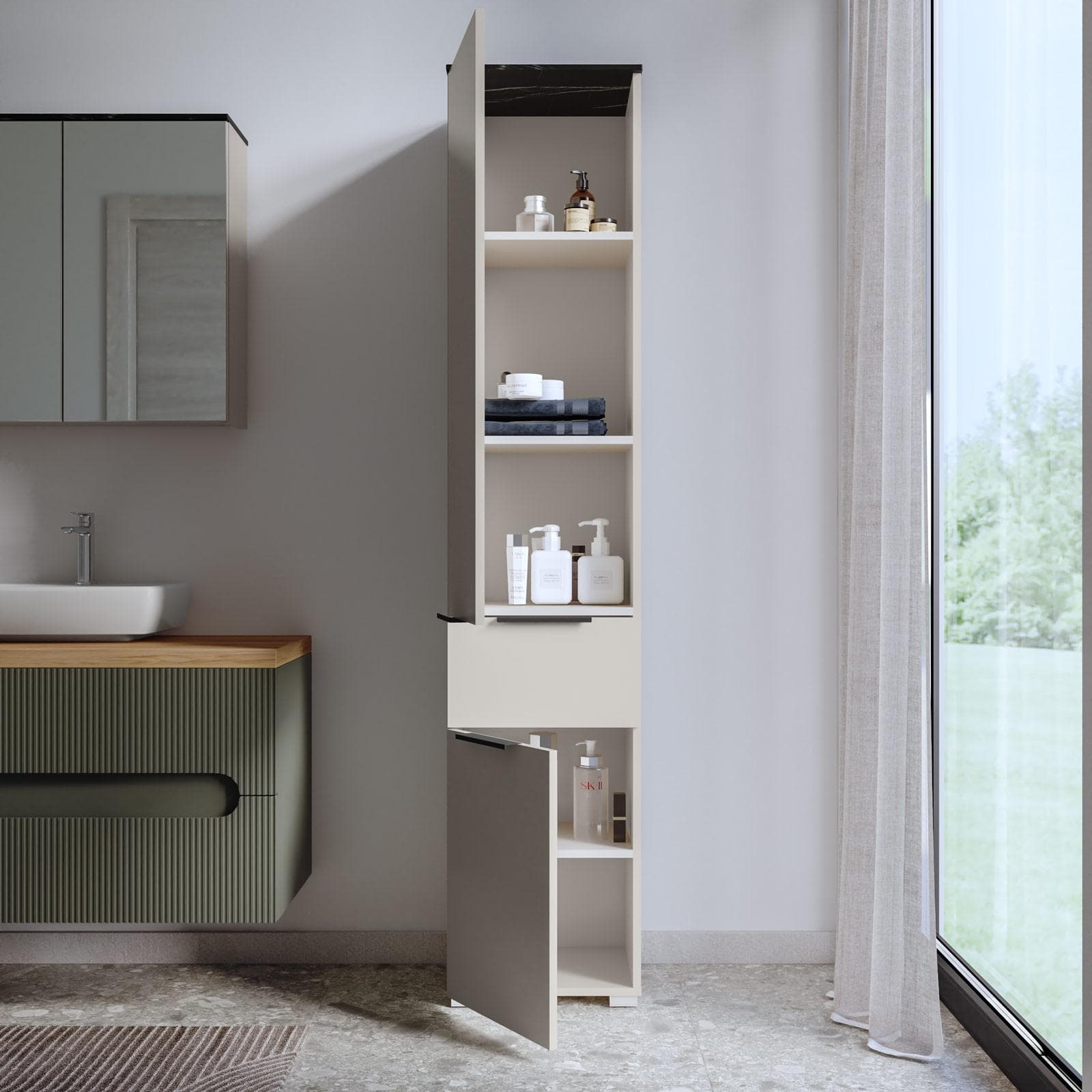 Colonna multiuso 40x190h cm cashmere e top sahara con e 2 ante e 1 cassetto - Nilah
