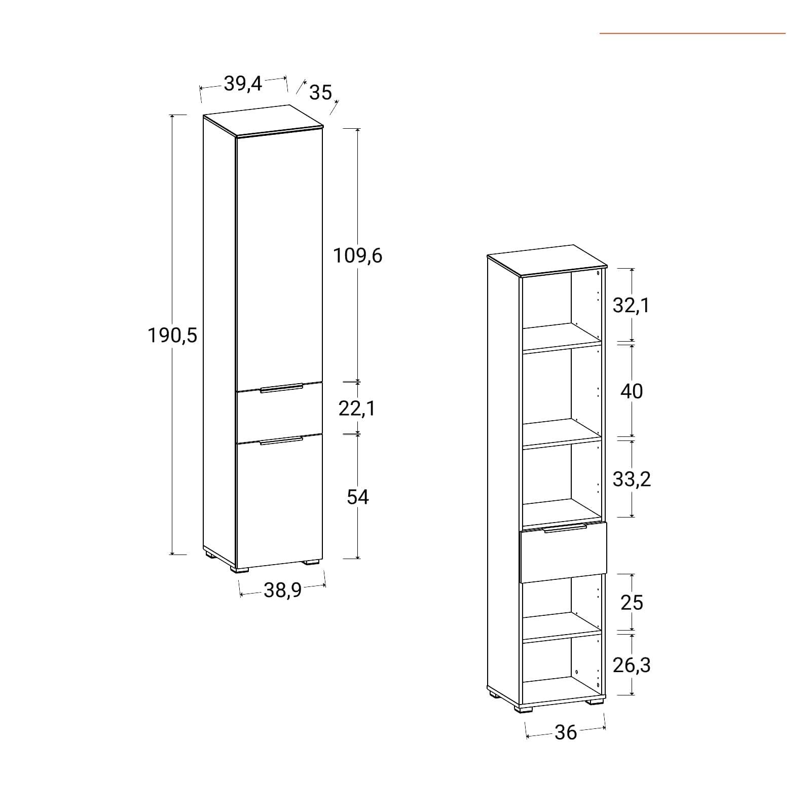Colonna multiuso 40x190h cm cashmere e top sahara con e 2 ante e 1 cassetto - Nilah