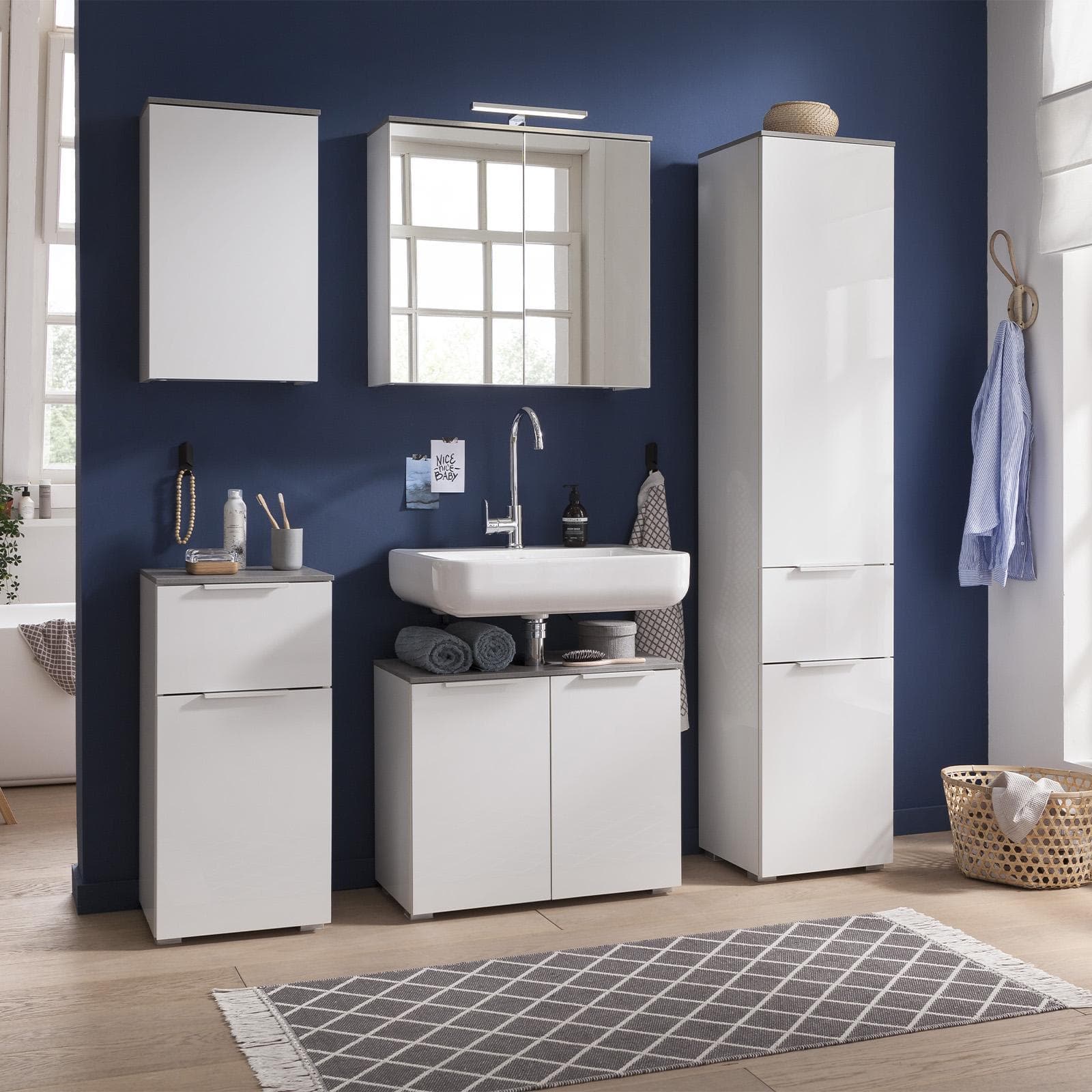 Colonna multiuso 40x35 cm in legno bianco e grigio cemento - Laredo