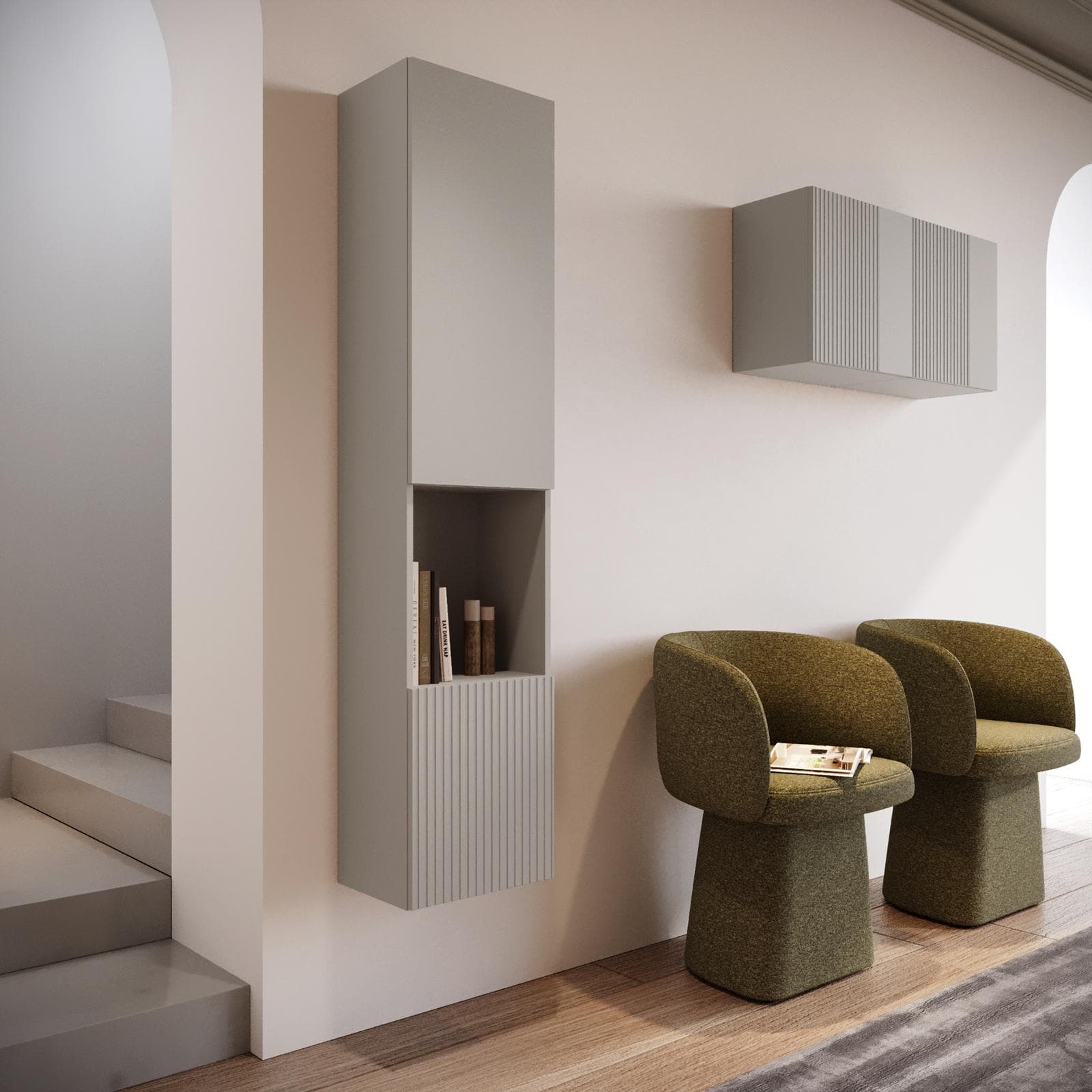 Colonna sospesa 40x180h cashmere cannettato con 2 ante e vano a giorno - Ingrid