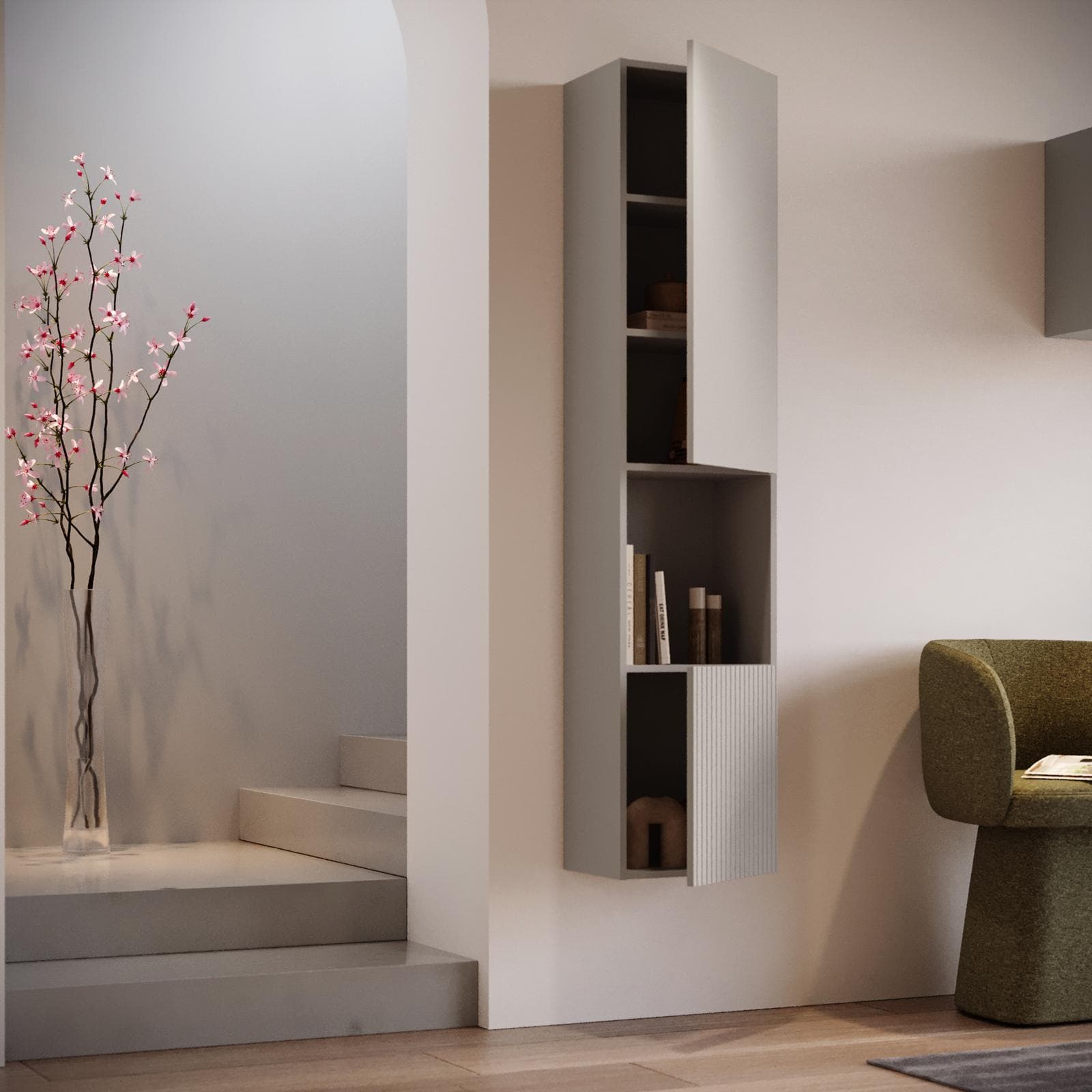 Colonna sospesa 40x180h cashmere cannettato con 2 ante e vano a giorno - Ingrid