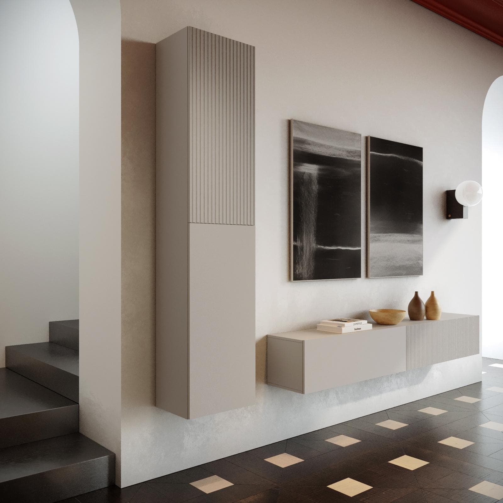 Colonna sospesa 40x180h cashmere cannettato con 2 ante - Ingrid
