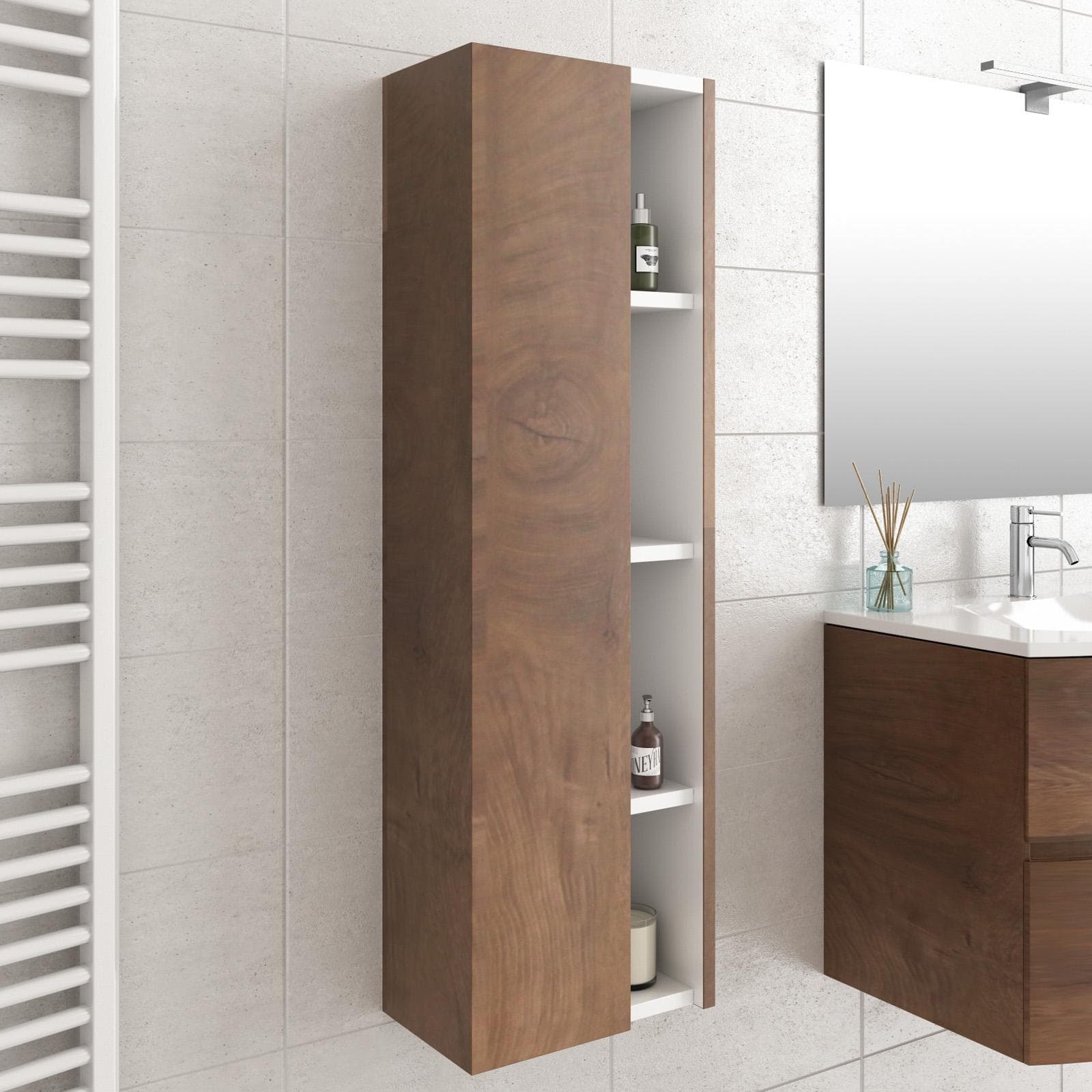 Colonna sospesa da bagno 35x120 cm legno noce nativo - Caledonia