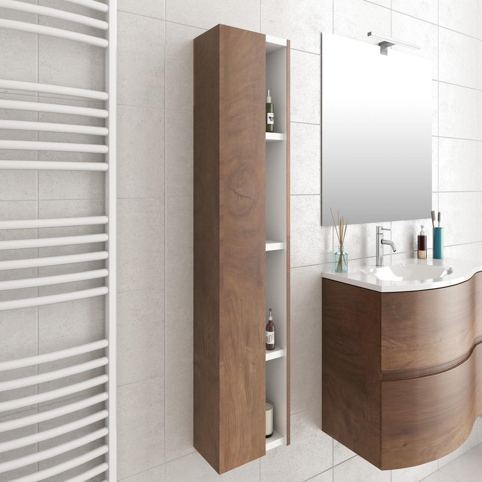 Colonna sospesa da bagno 35x120 cm legno noce nativo - Caledonia