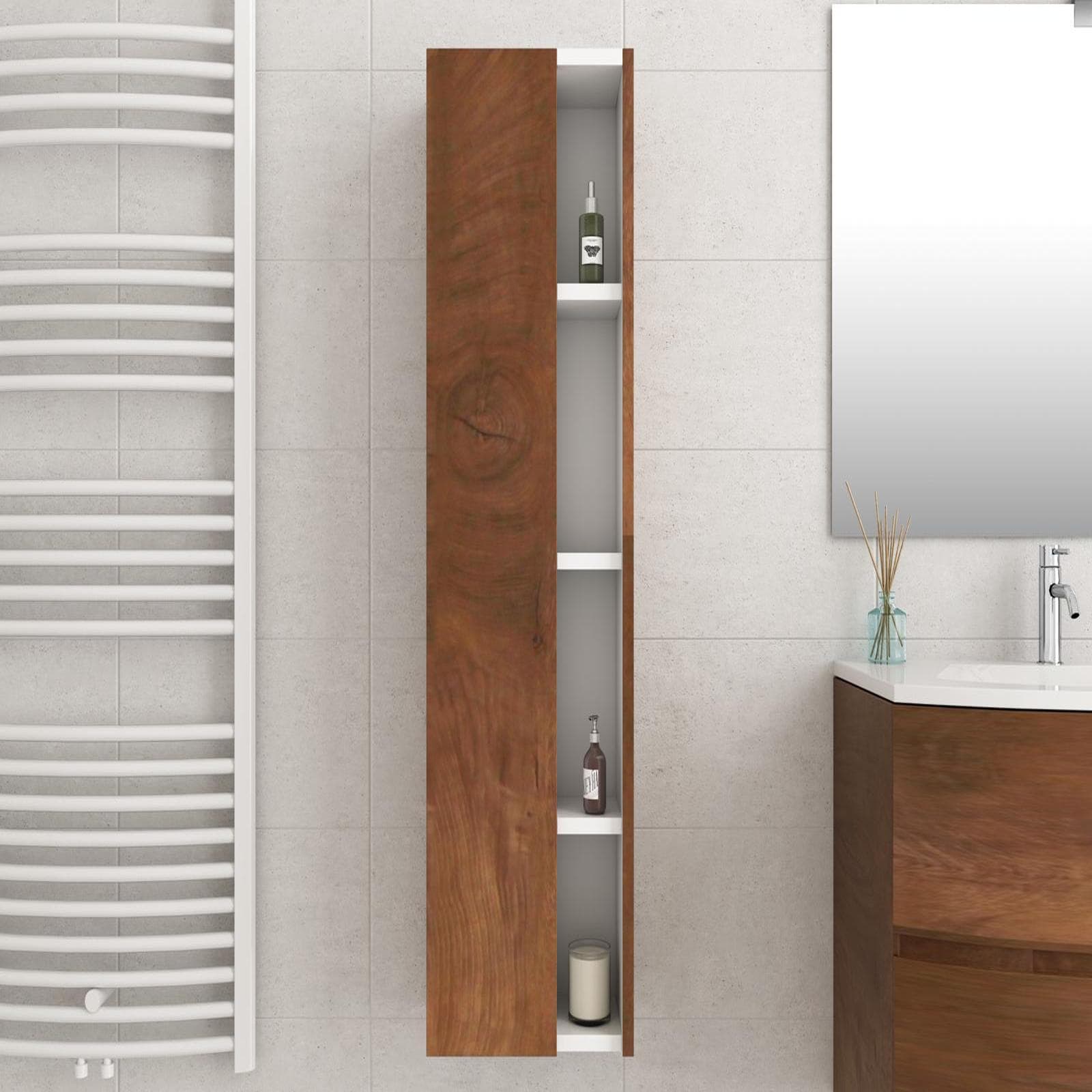 Colonna sospesa da bagno 35x120 cm legno noce nativo - Caledonia