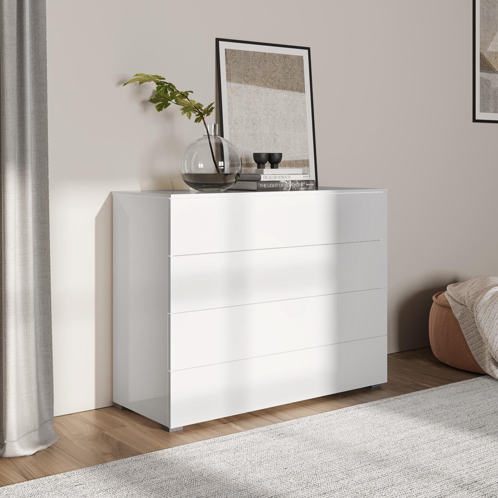 Cassettiera 108x85h cm con 4 cassetti bianco lucido - Reina