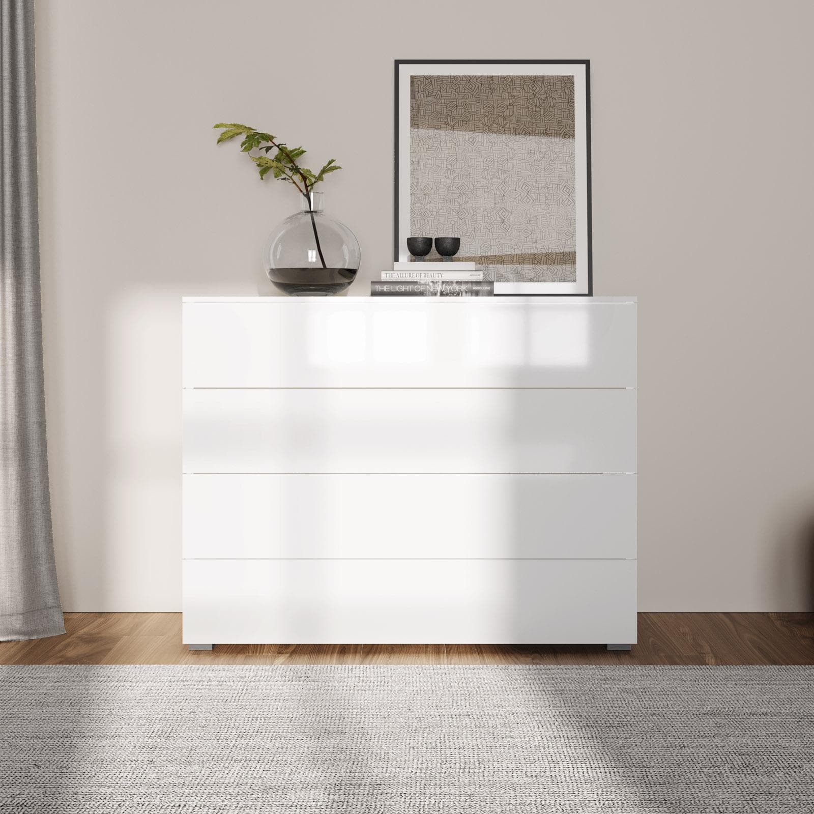 Cassettiera 108x85h cm con 4 cassetti bianco lucido - Reina
