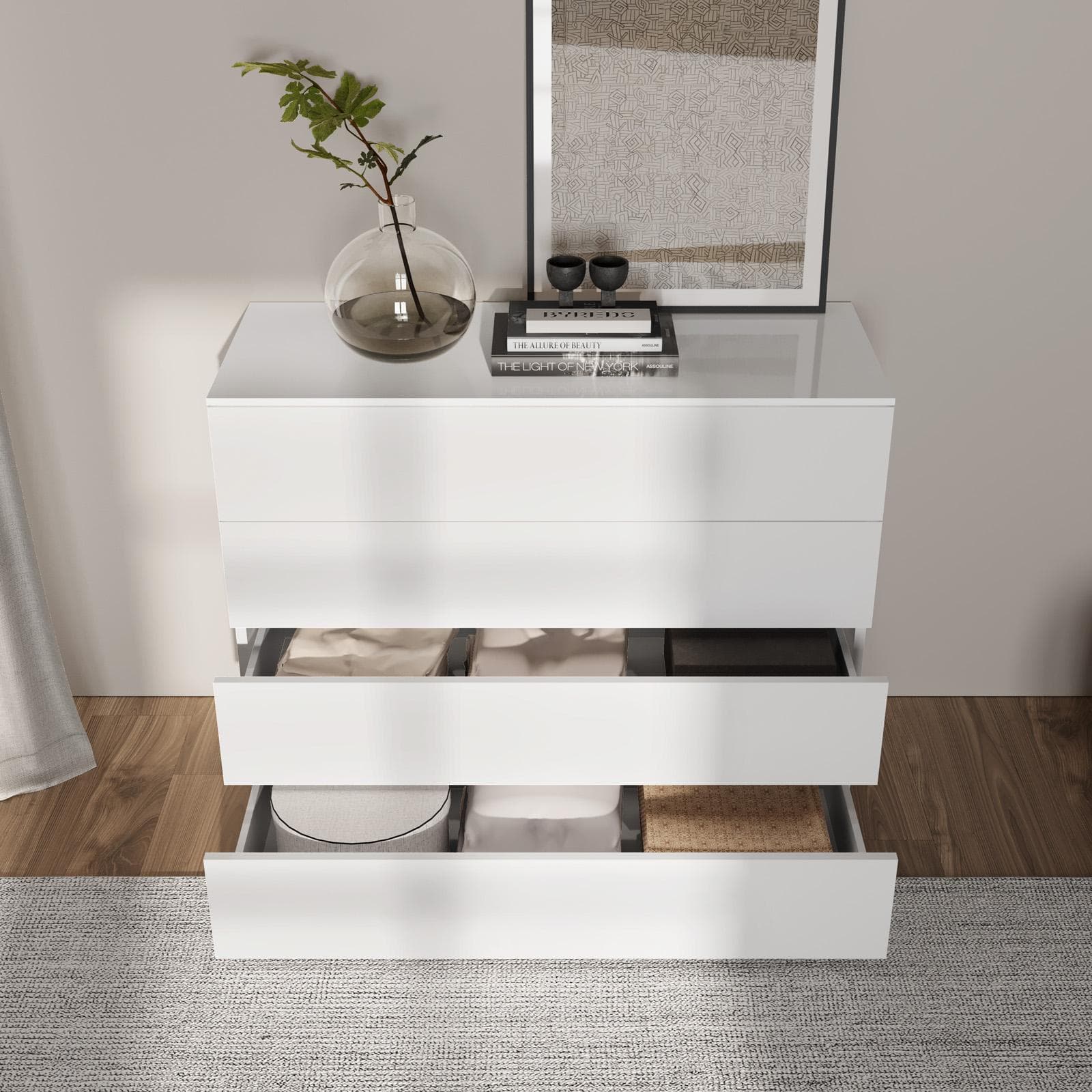 Cassettiera 108x85h cm con 4 cassetti bianco lucido - Reina