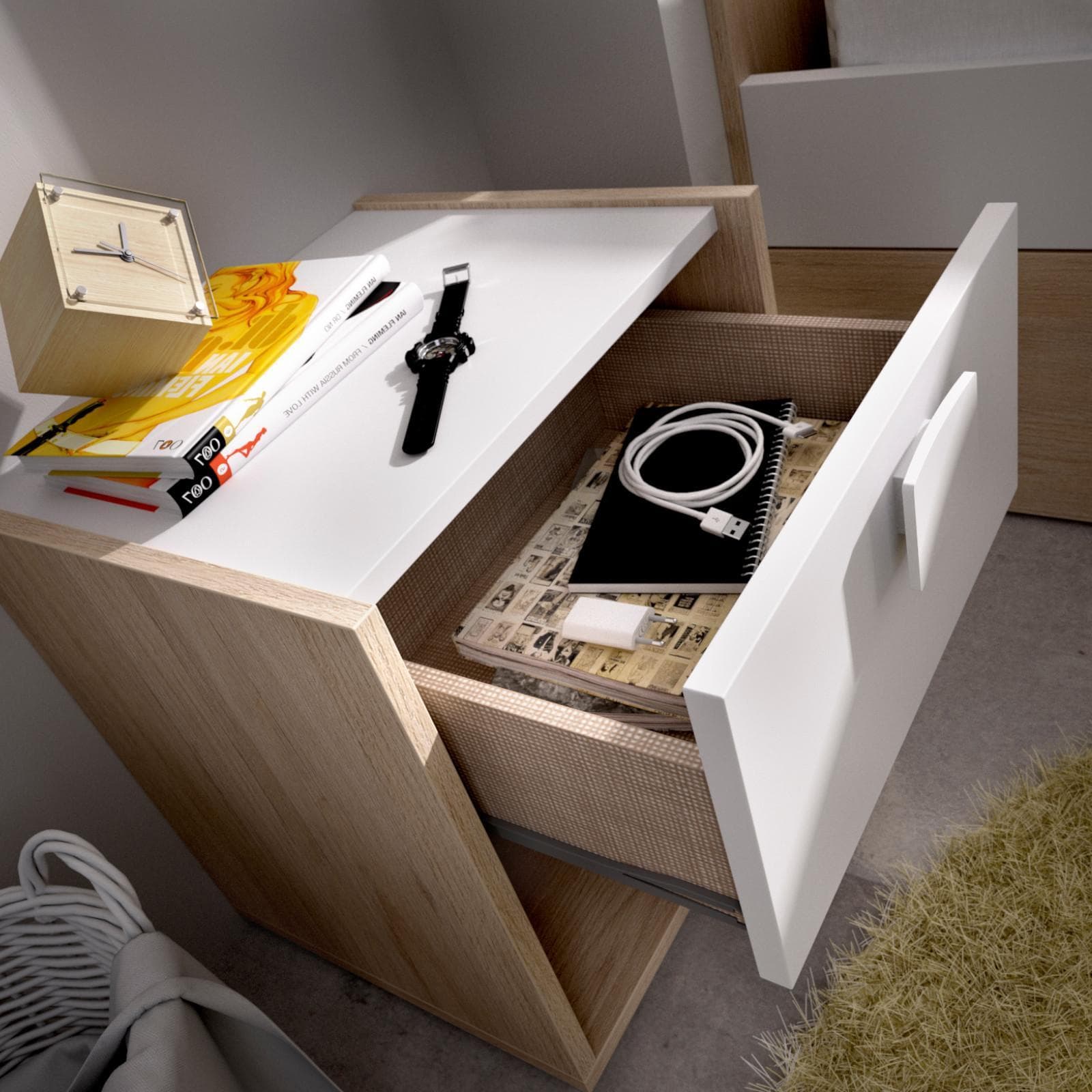 Comodino 40x42 h cm in legno bianco e naturale con cassetto - Dinasty