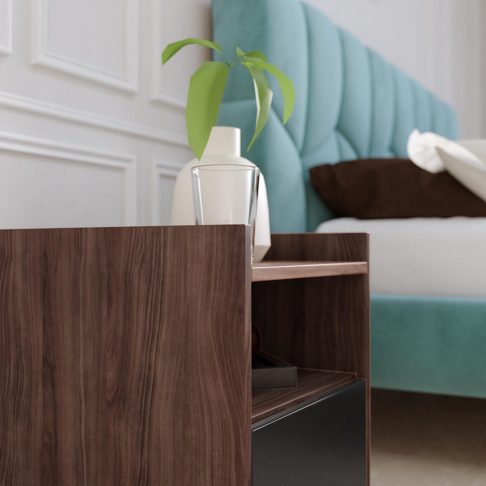 Comodino 40x46h cm effetto noce con 1 cassetto e vano a giorno - Eldora