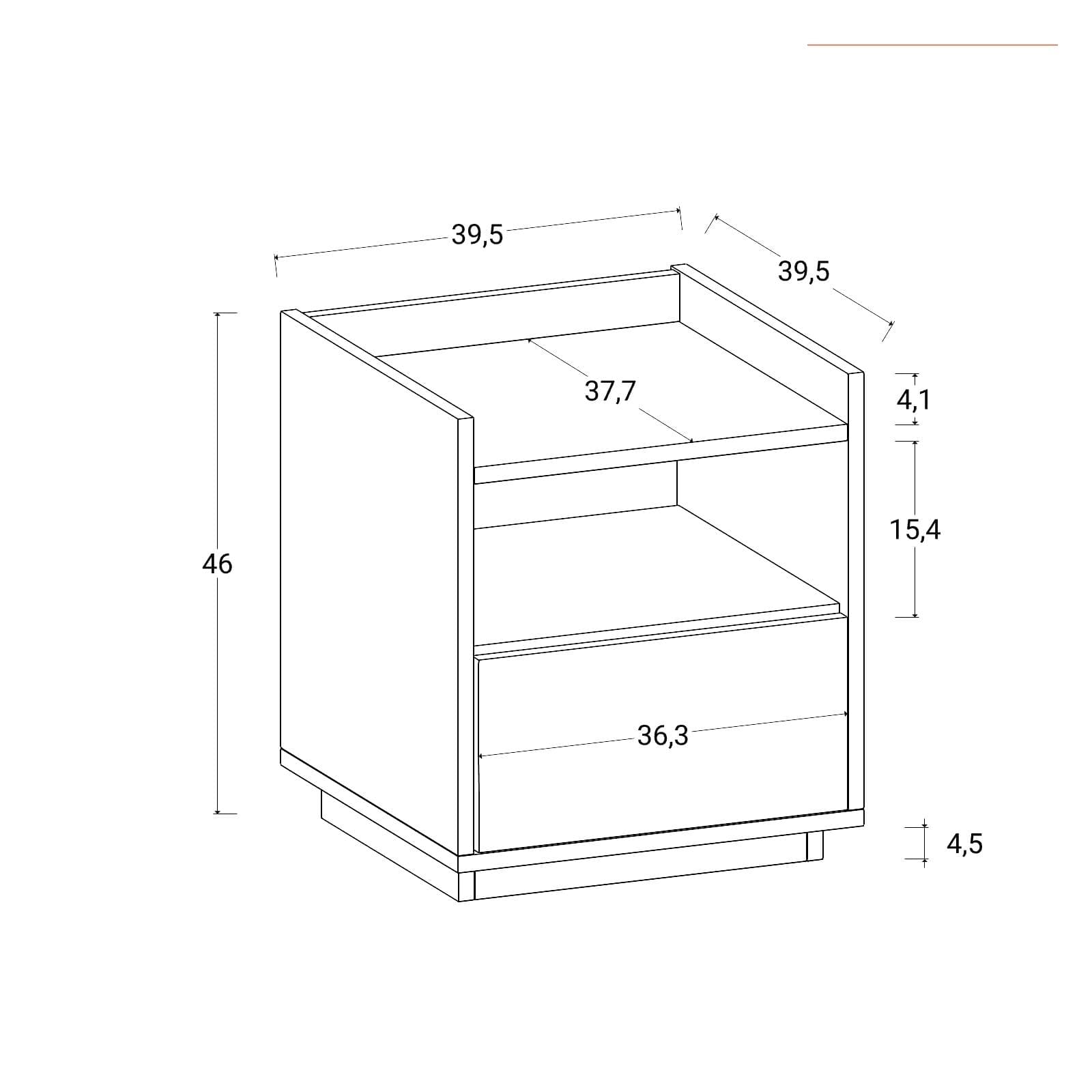 Comodino 40x46h cm effetto noce con 1 cassetto e vano a giorno - Eldora