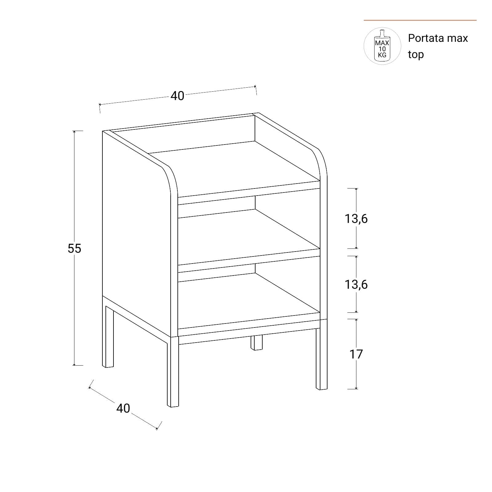 Comodino 40x55h cm blu con 2 vani a giorno e gambe in metallo nero - Jewel