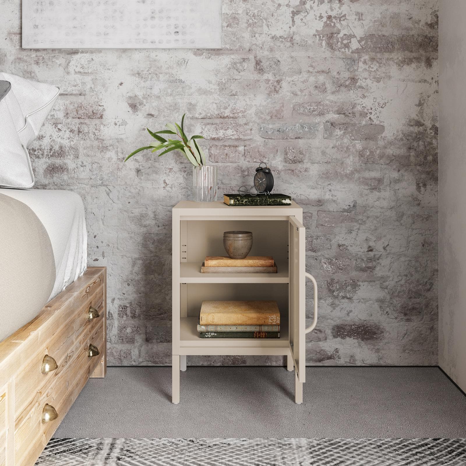 Comodino 40x60h cm in acciaio verniciato crema con 1 anta - Easton