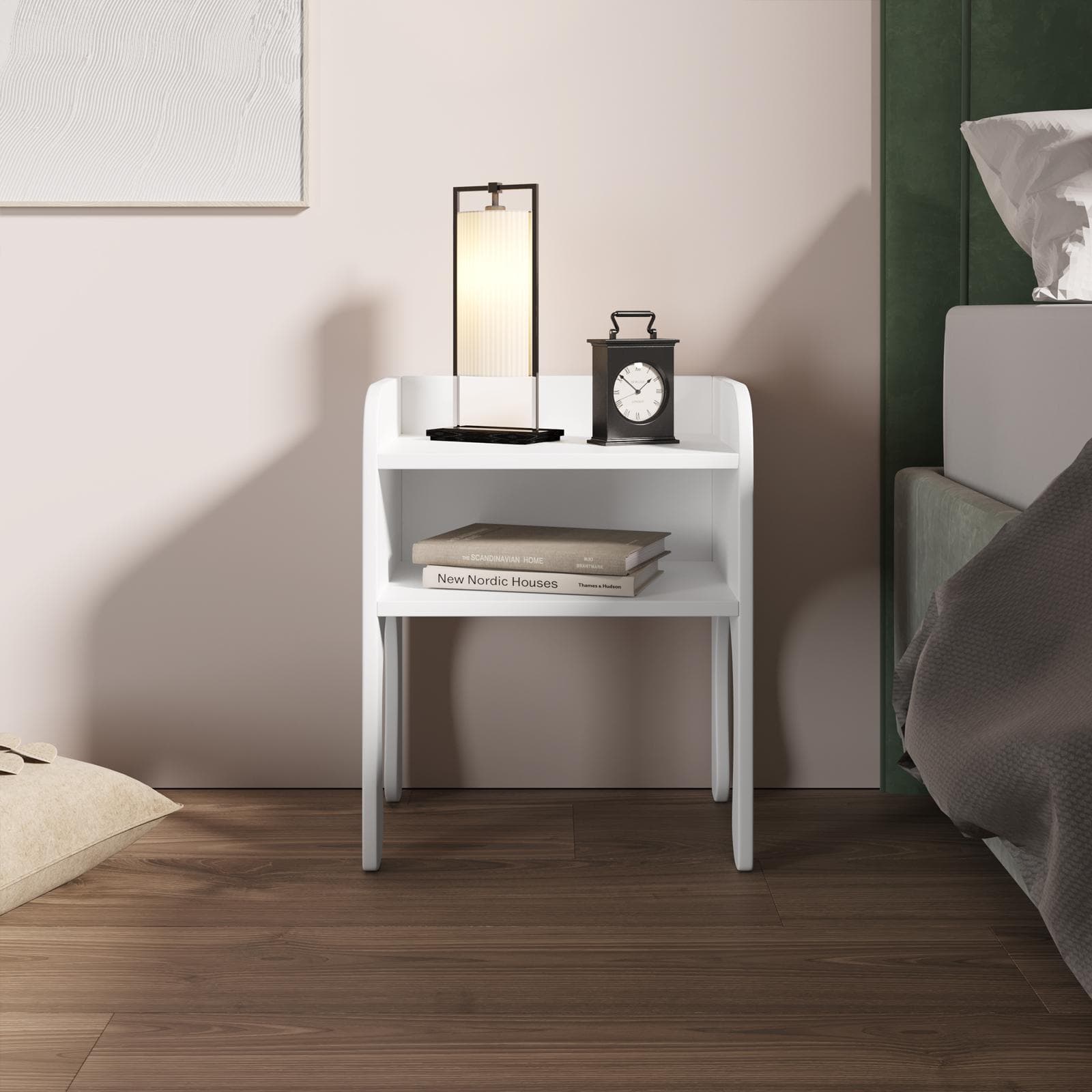 Comodino 42X30 cm bianco con vano a giorno e top vassoio contenitore - Dumbo