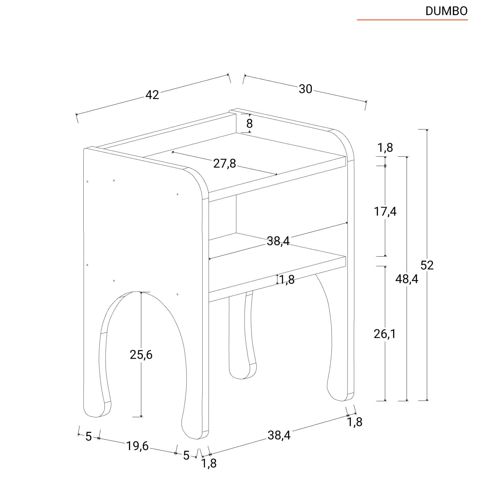 Comodino 42X30 cm rovere con vano a giorno e top vassoio contenitore - Dumbo