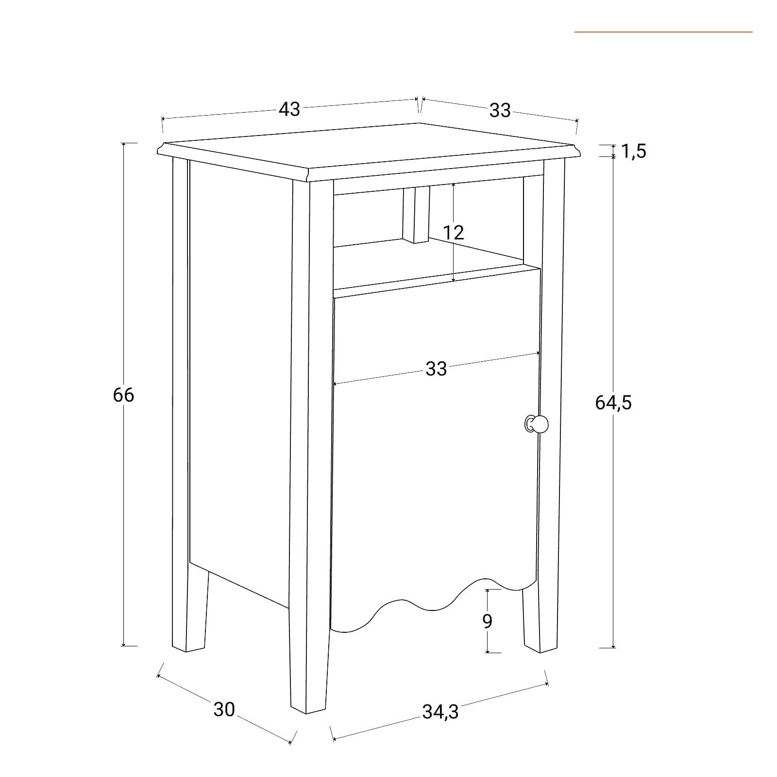 Comodino 43x66h cm tortora con 1 anta - Jasi