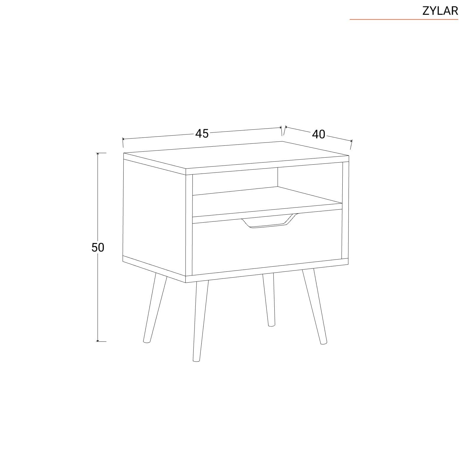 Comodino 45x40 cm in legno bianco lucido - Zylar