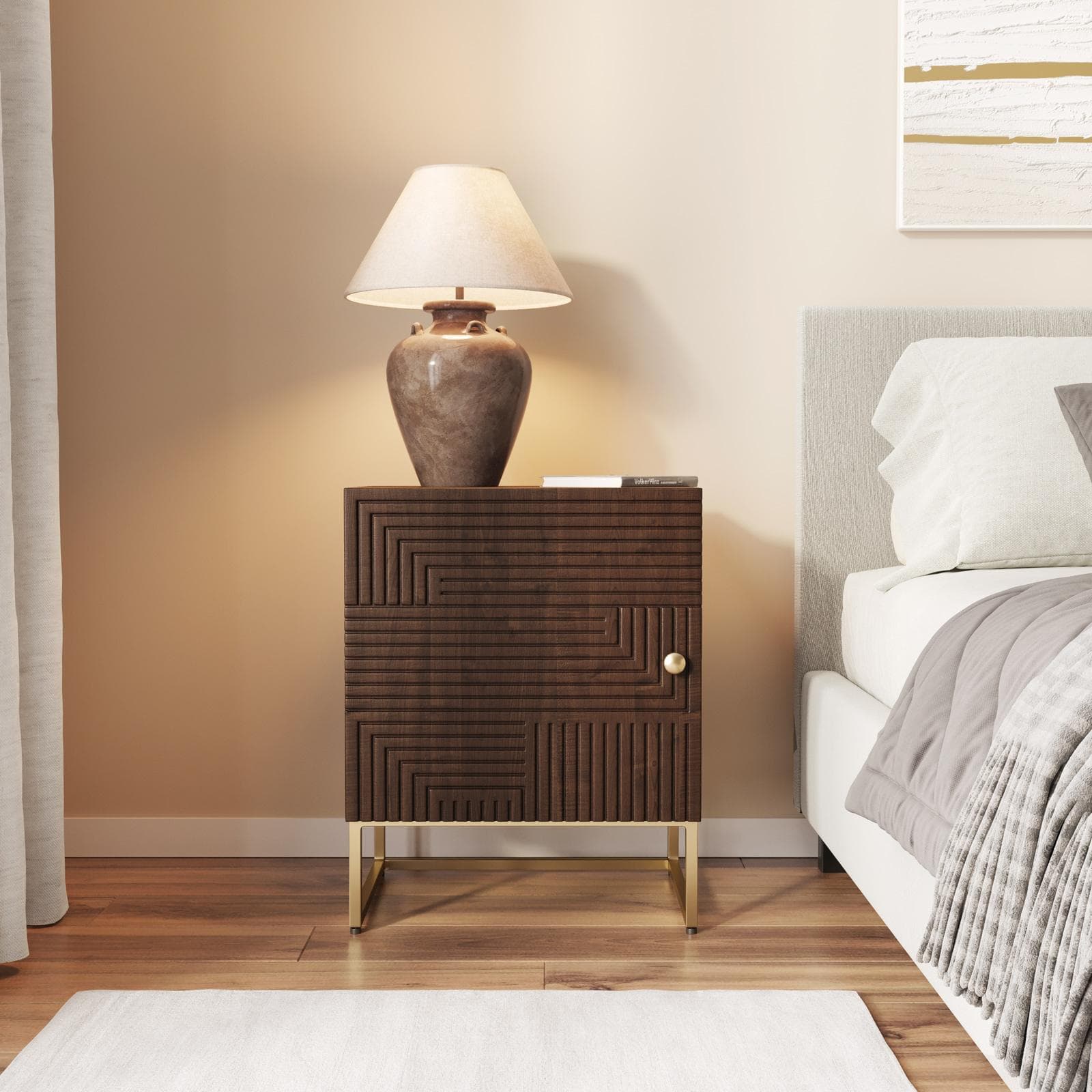Comodino 45x45h cm in legno di mango cannettato e metallo con 1 anta - Lysandra