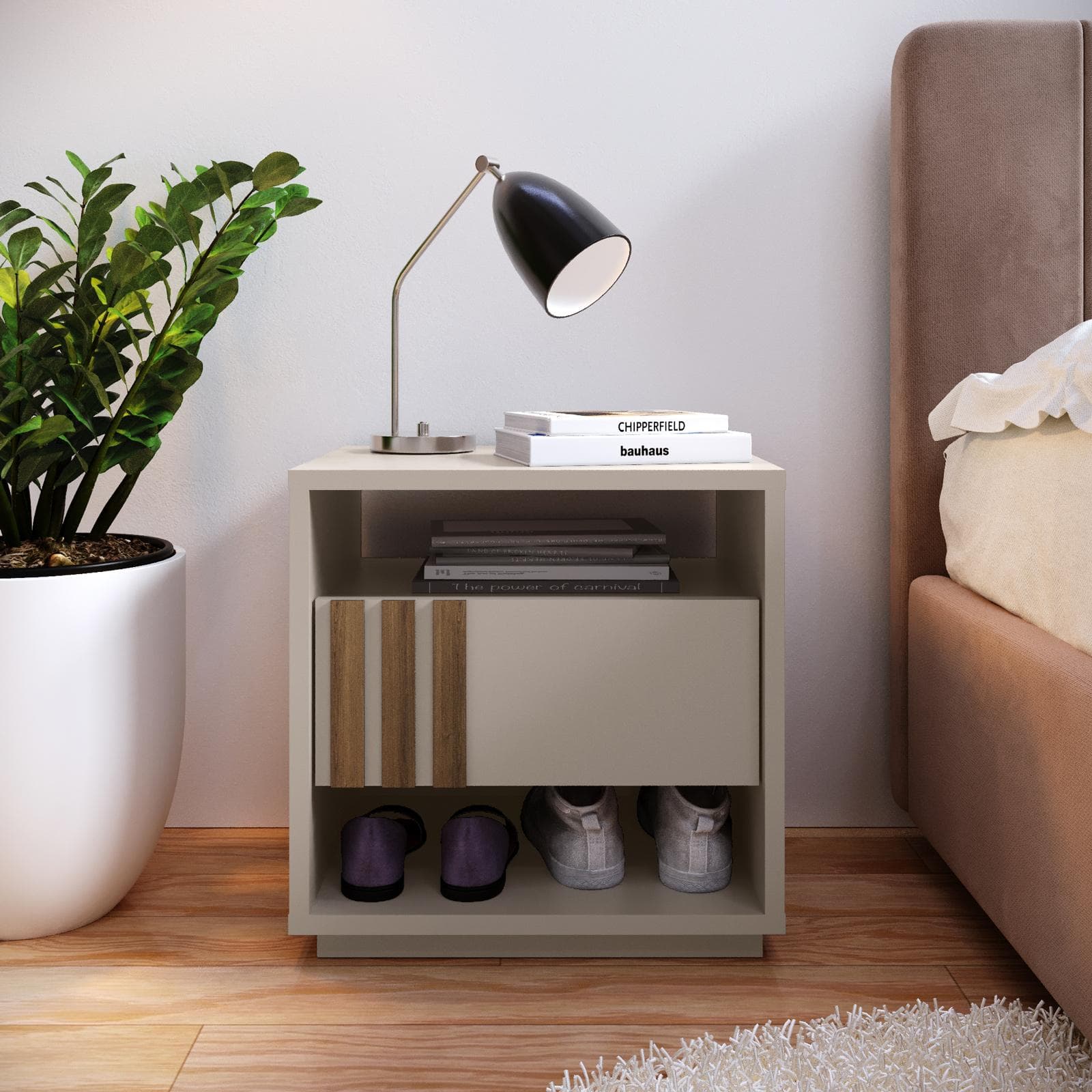 Comodino 45x46h cm tortora e rovere millennium cannettato con 1 cassetto - Shane