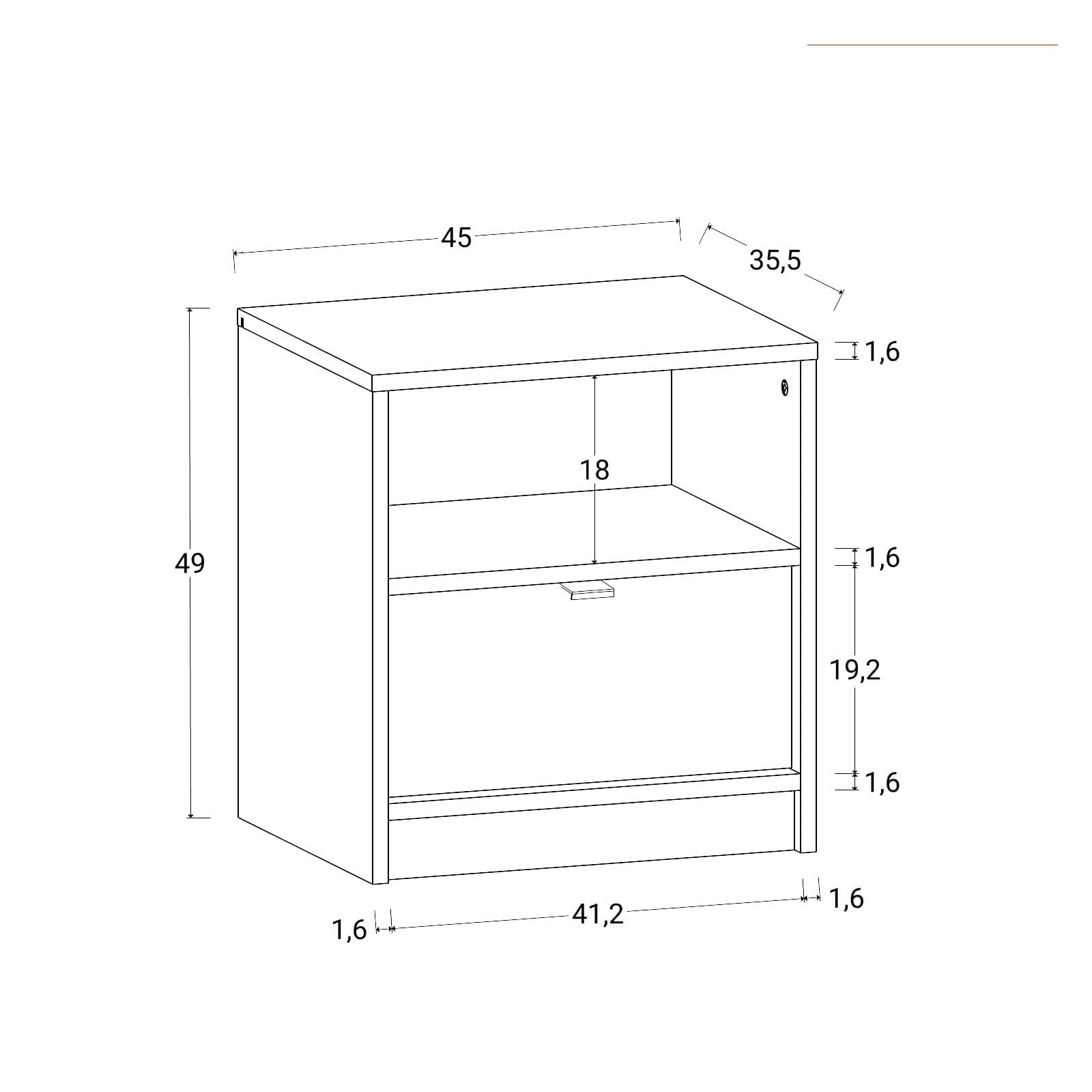Comodino 45x49h cm legno bianco e rovere con 1 cassetto - Aubin