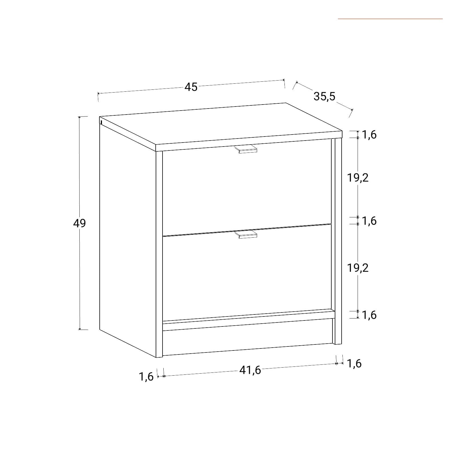 Comodino 45x49h cm legno bianco e rovere con 2 cassetti - Aubin