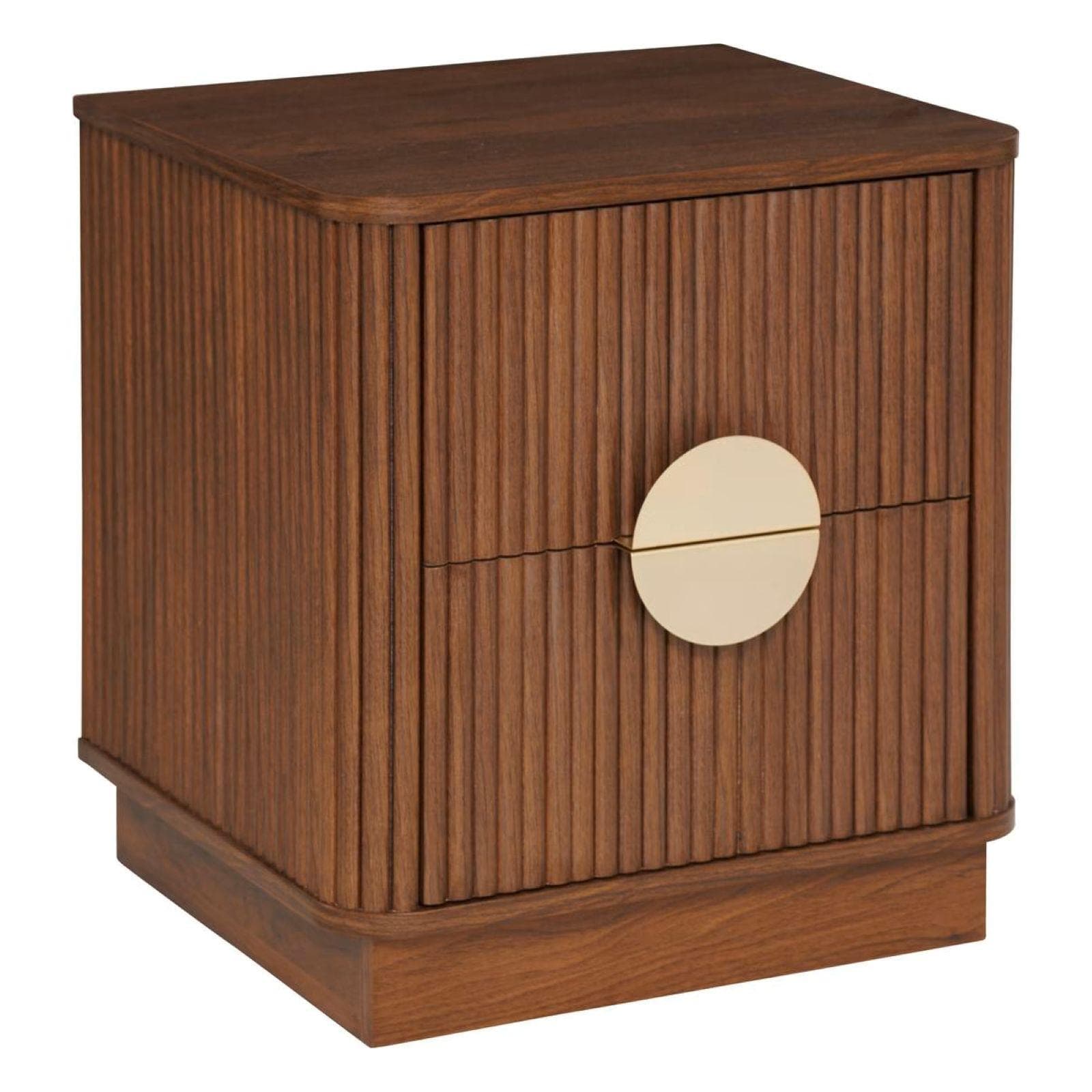 Comodino 45x50h cm in legno effetto noce cannettato e oro con 2 cassetti - Yuna